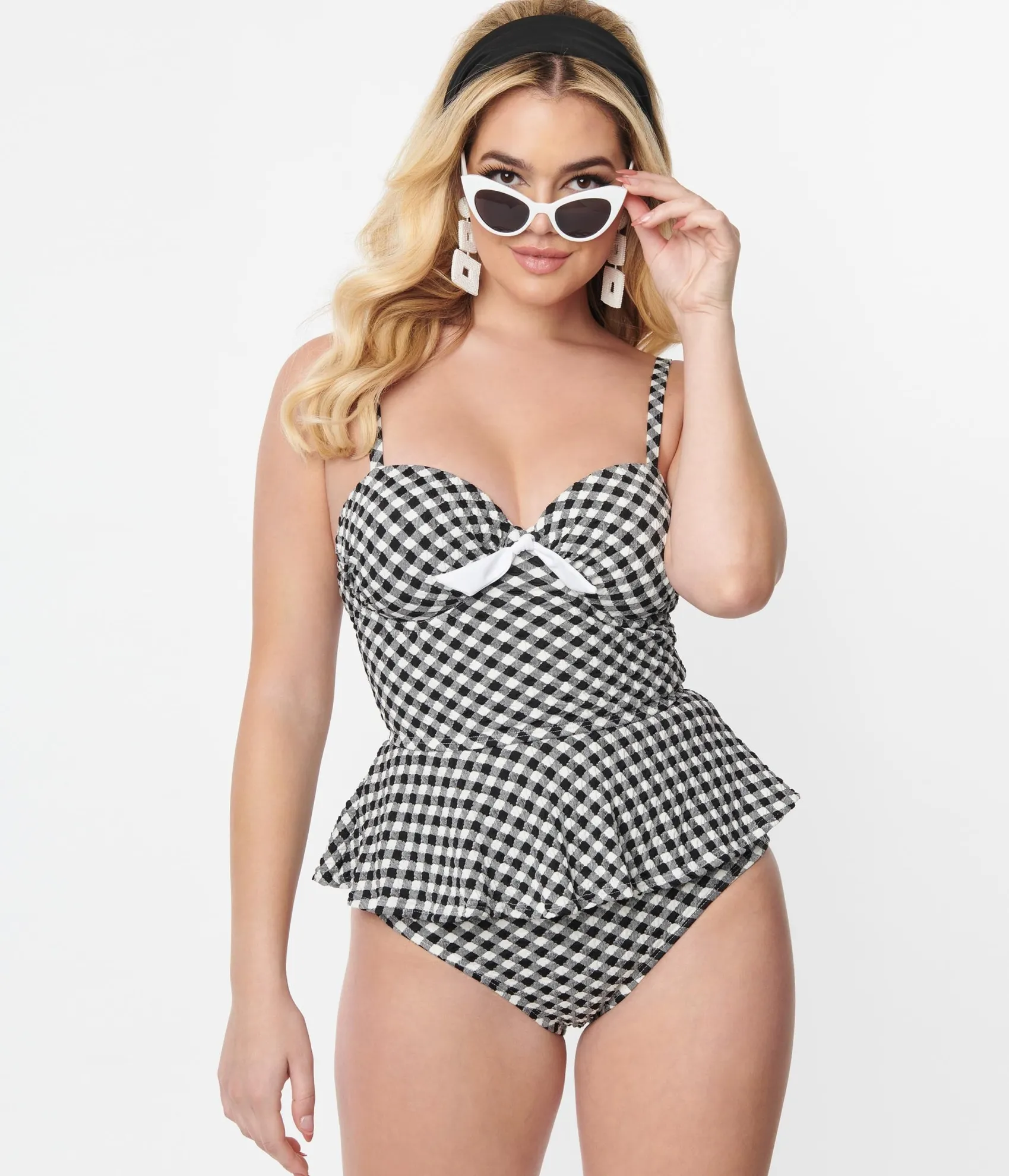 Unique Vintage Black & White Gingham Daphne Swim Bottoms Online