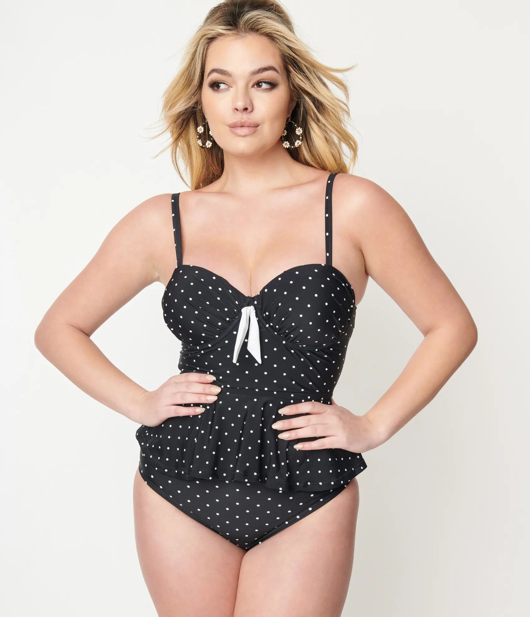 Unique Vintage Black & White Pin Dot Daphne Swim Bottoms Store