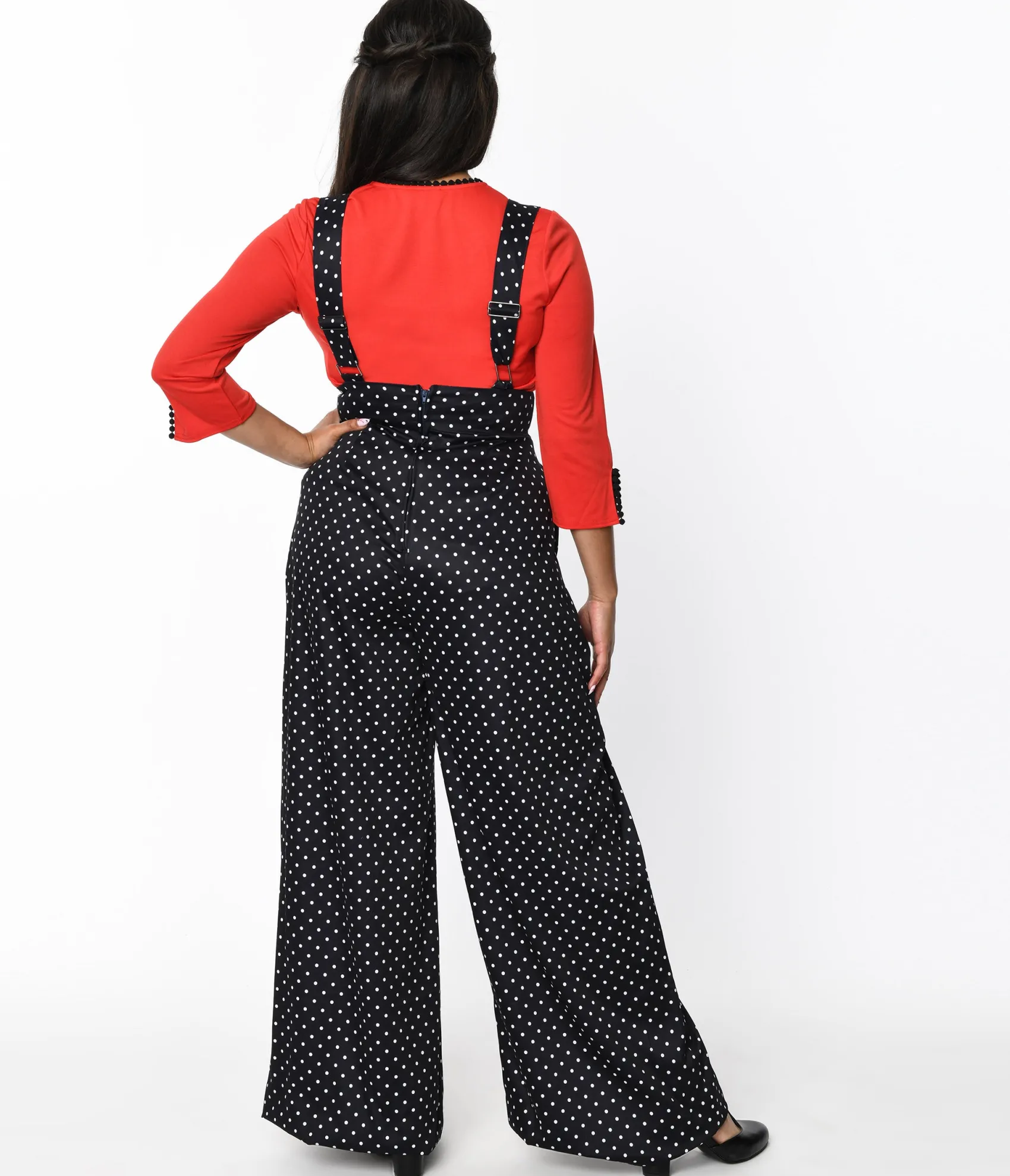 Unique Vintage Black & White Pin Dot Rochelle Suspender Pants Store