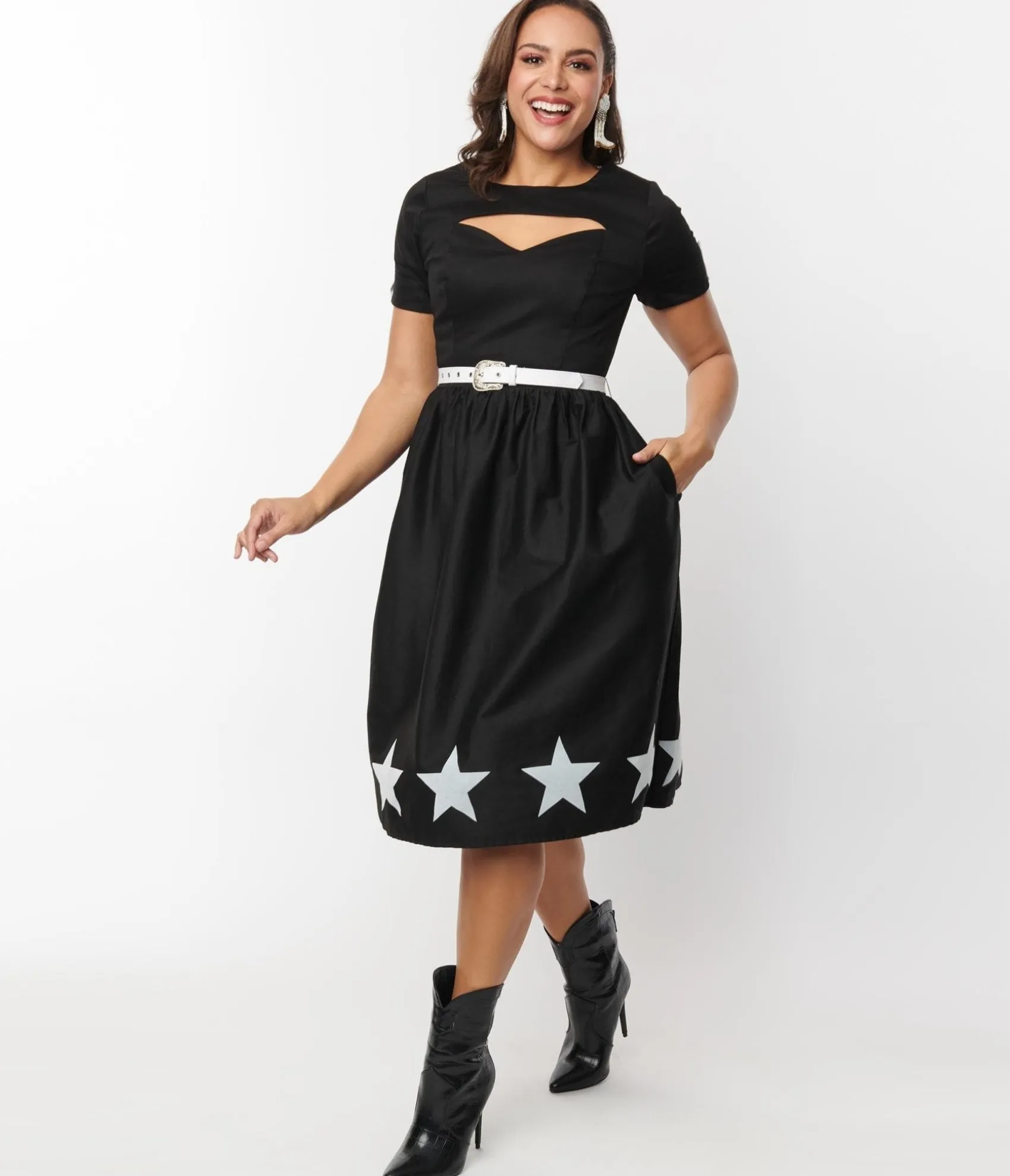 Unique Vintage Black & White Star Cut Out Dress Best Sale