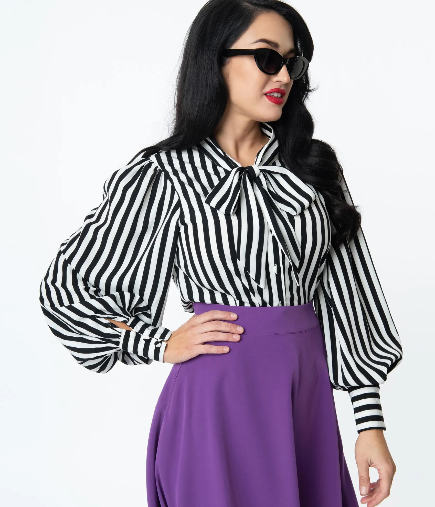 Unique Vintage Black & White Stripe Gwen Blouse Clearance