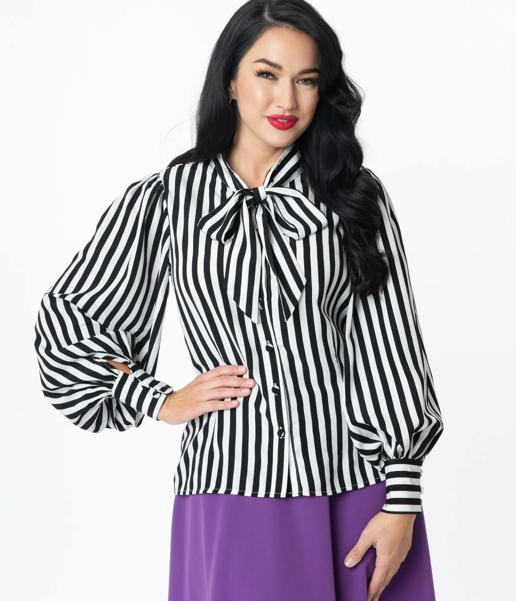 Unique Vintage Black & White Stripe Gwen Blouse Clearance
