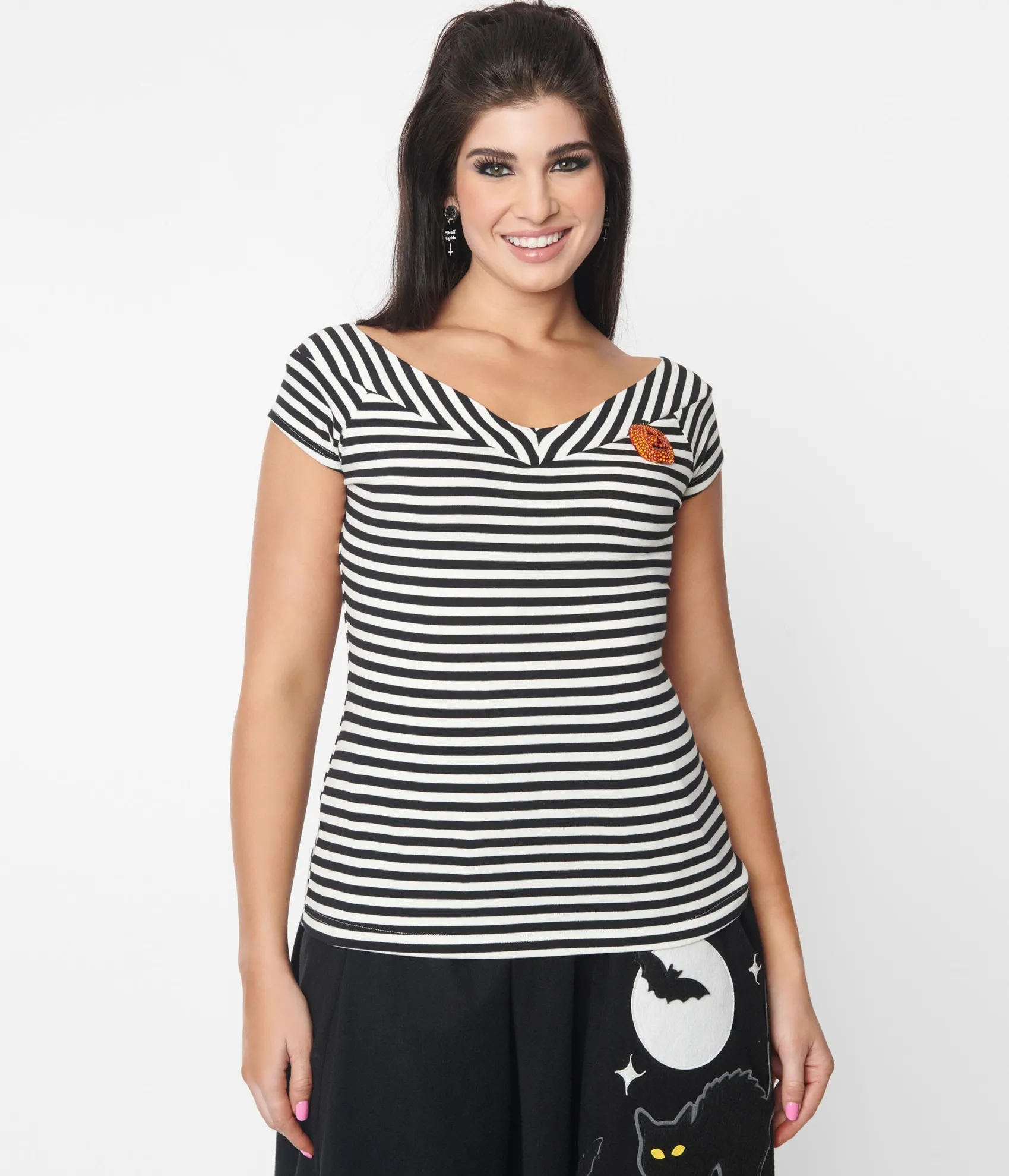 Unique Vintage Black & White Stripe Pumpkin Brooch Deena Top Best Sale