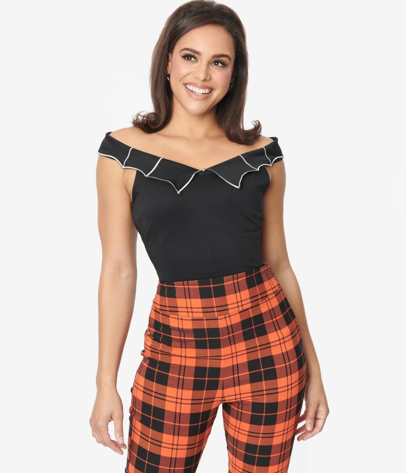 Unique Vintage Black & White Web Off the Shoulder Top Sale