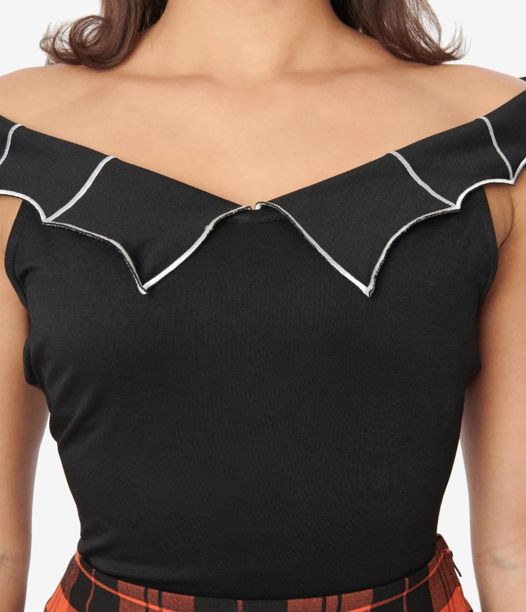 Unique Vintage Black & White Web Off the Shoulder Top Sale