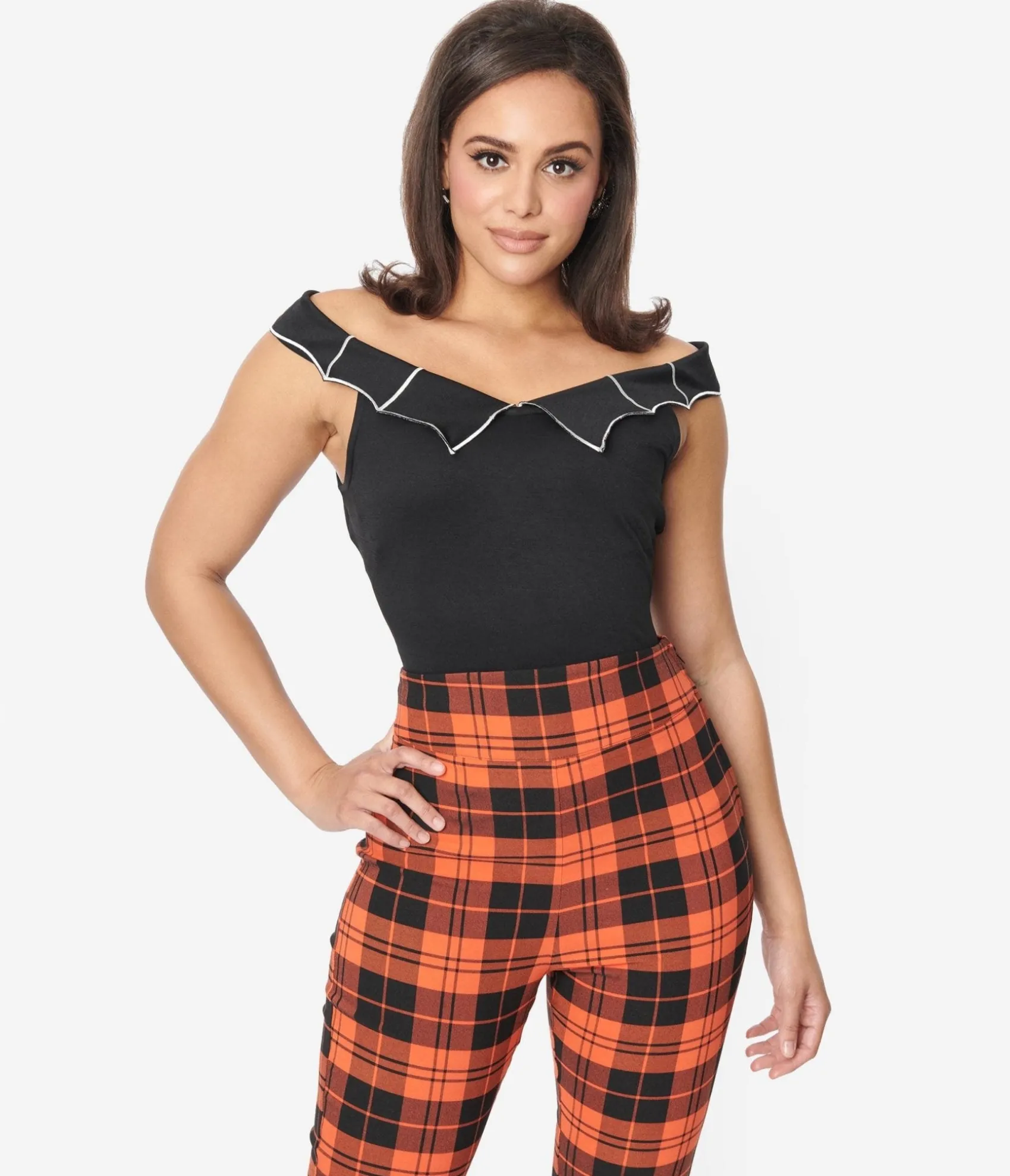 Unique Vintage Black & White Web Off the Shoulder Top Sale