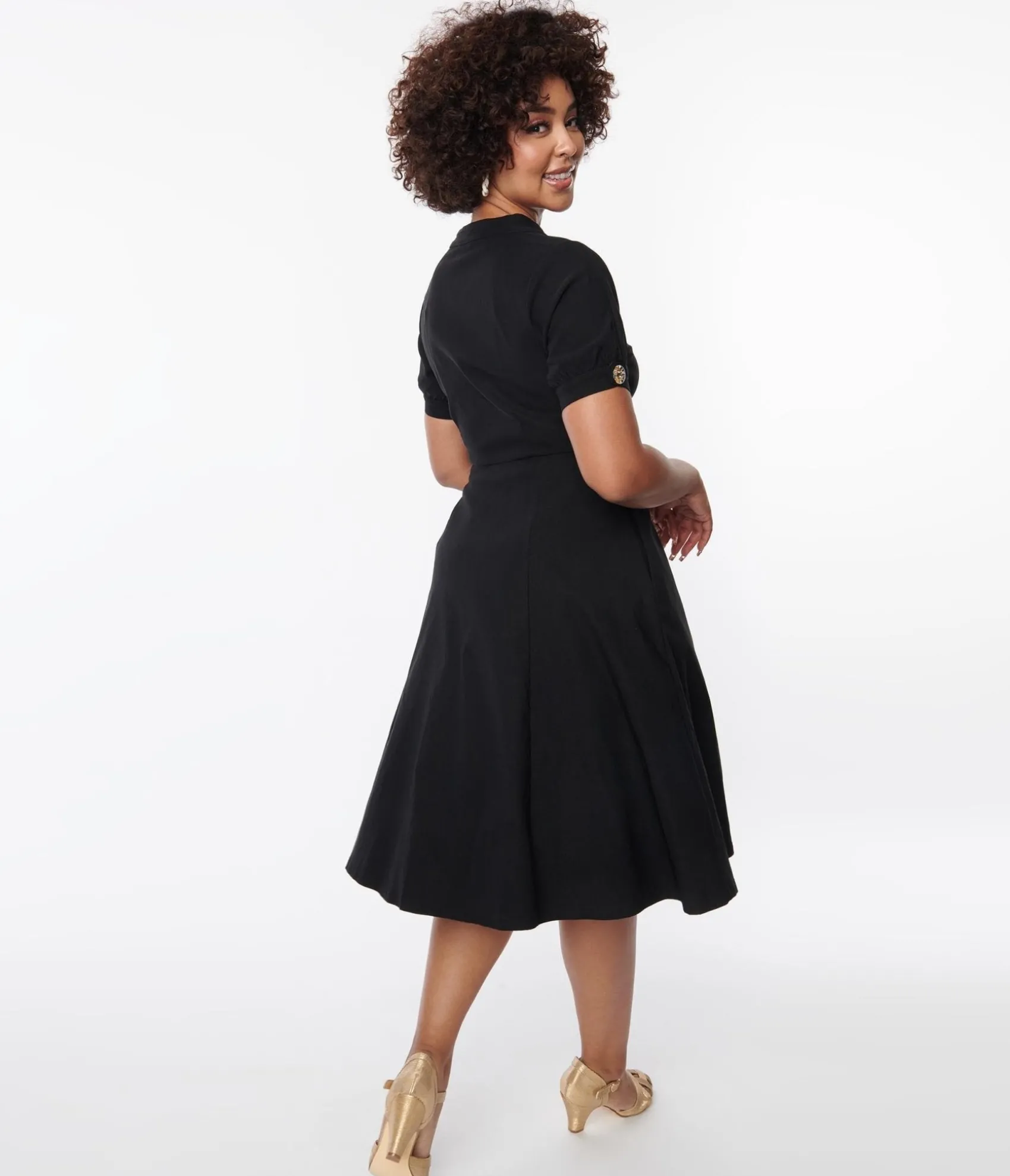 Unique Vintage Black Button Swing Dress Best
