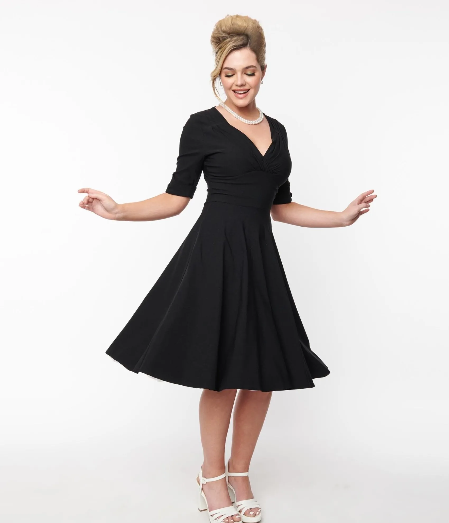 Unique Vintage Black Delores Swing Dress with Sleeves Outlet