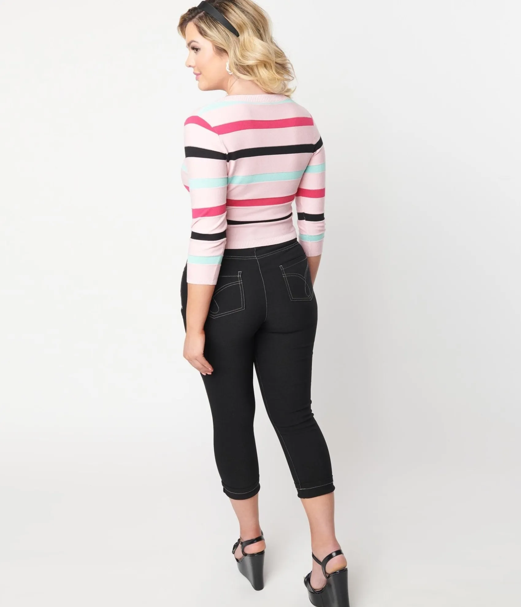 Unique Vintage Black Denim Bengaline Capris Clearance