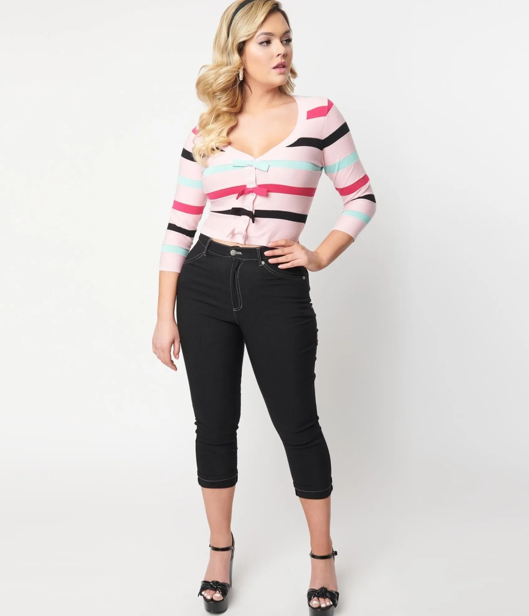 Unique Vintage Black Denim Bengaline Capris Clearance