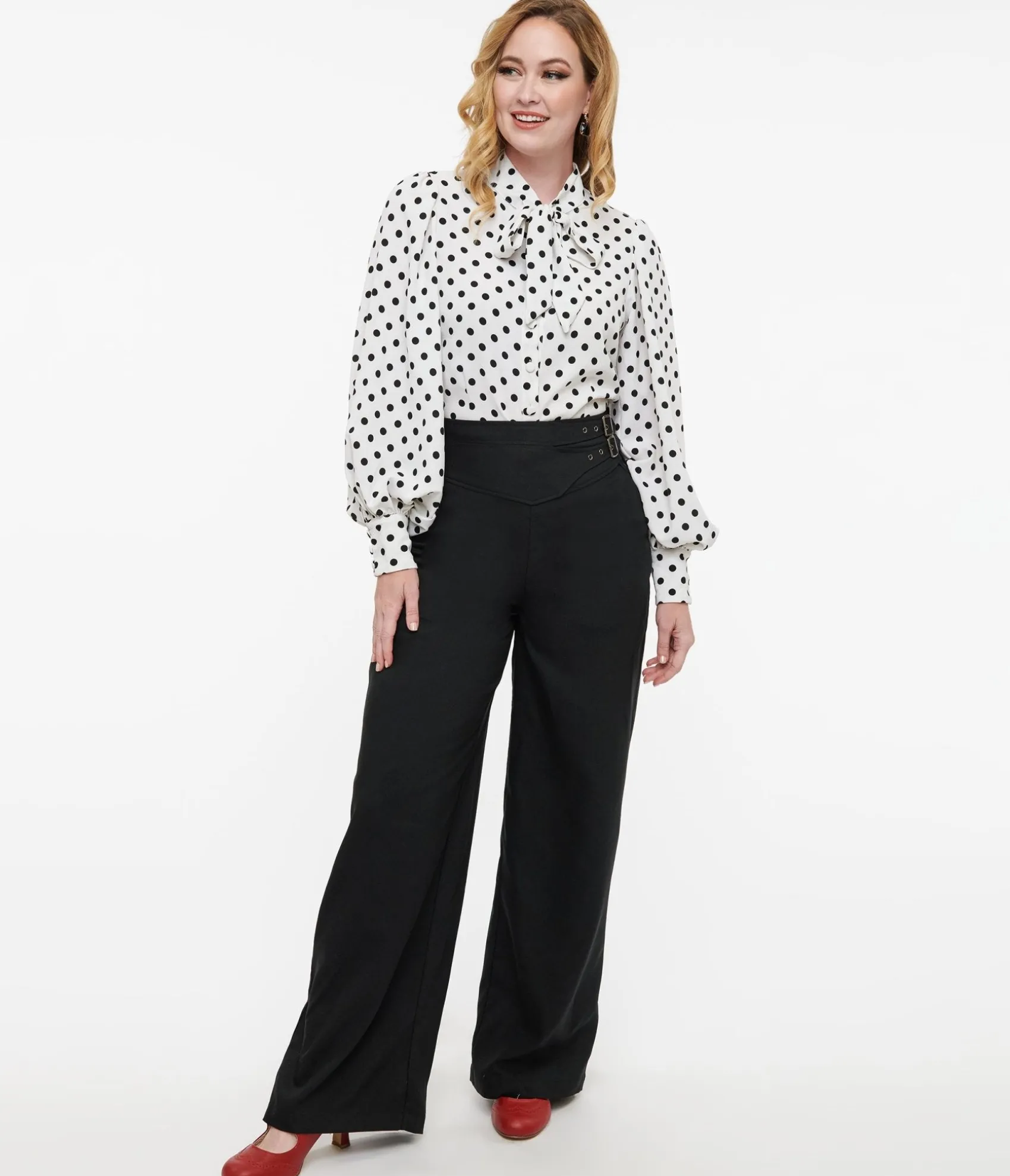 Unique Vintage Black Double Belt Woven Pants Cheap