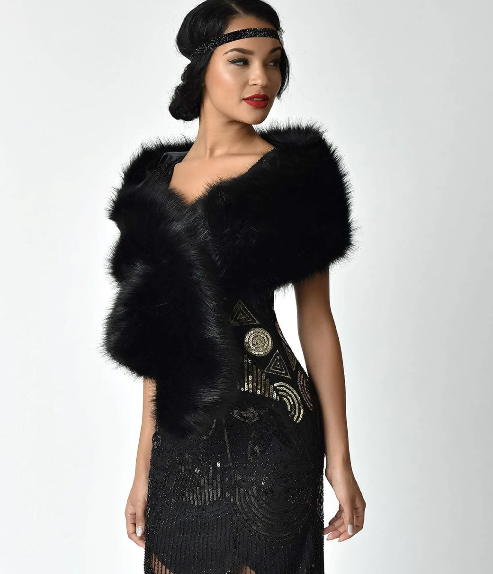 Unique Vintage Black Faux Fur Stole Outlet