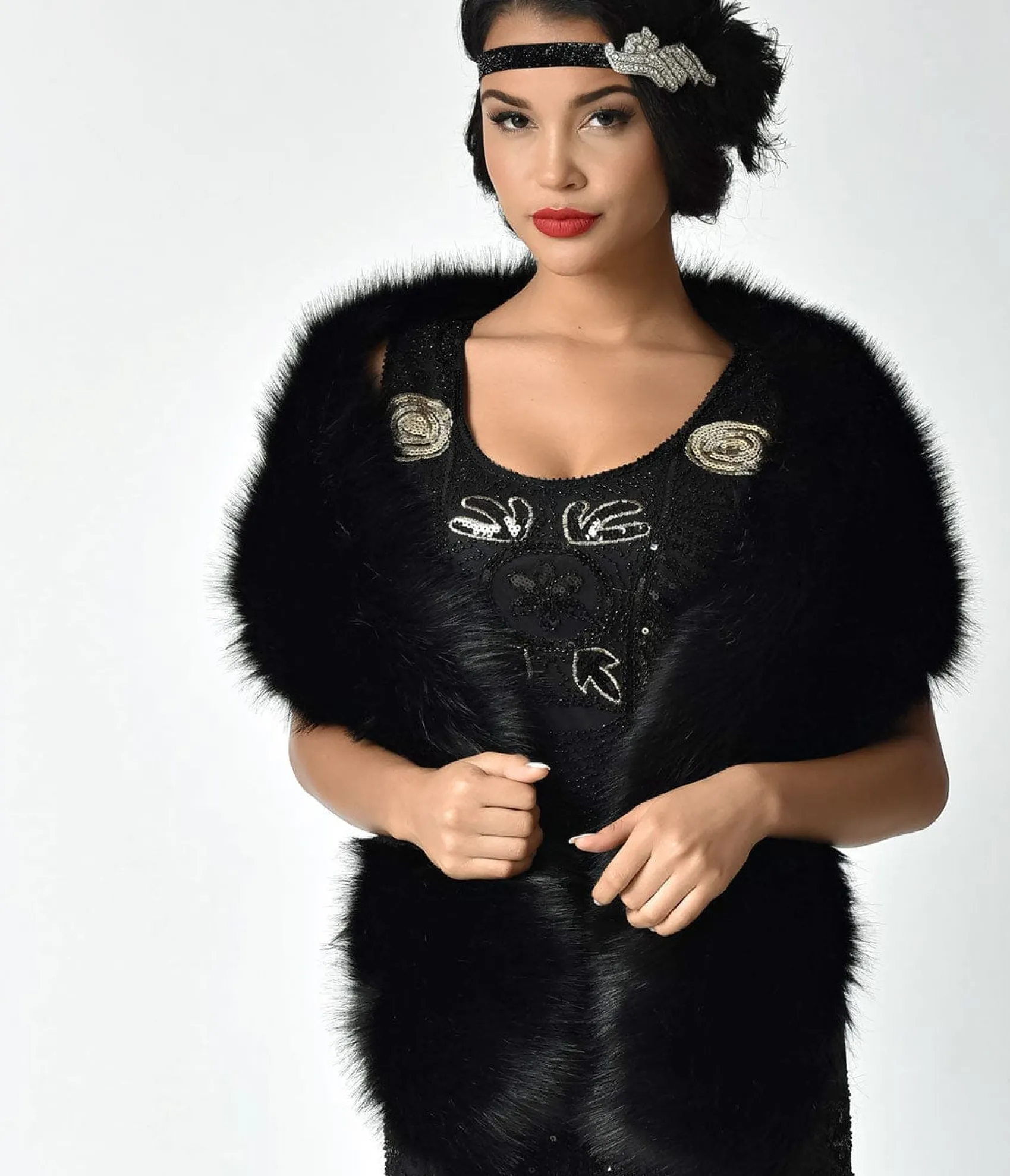 Unique Vintage Black Faux Fur Stole Outlet
