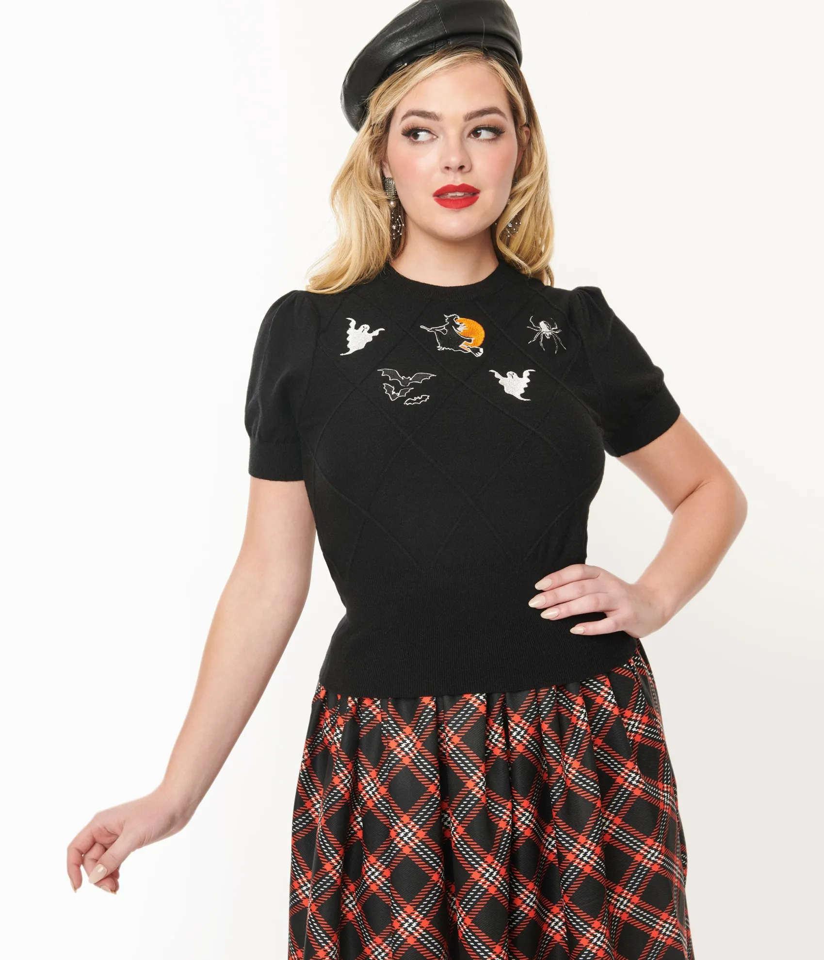 Unique Vintage Black Halloween Embroidered Sweater Flash Sale