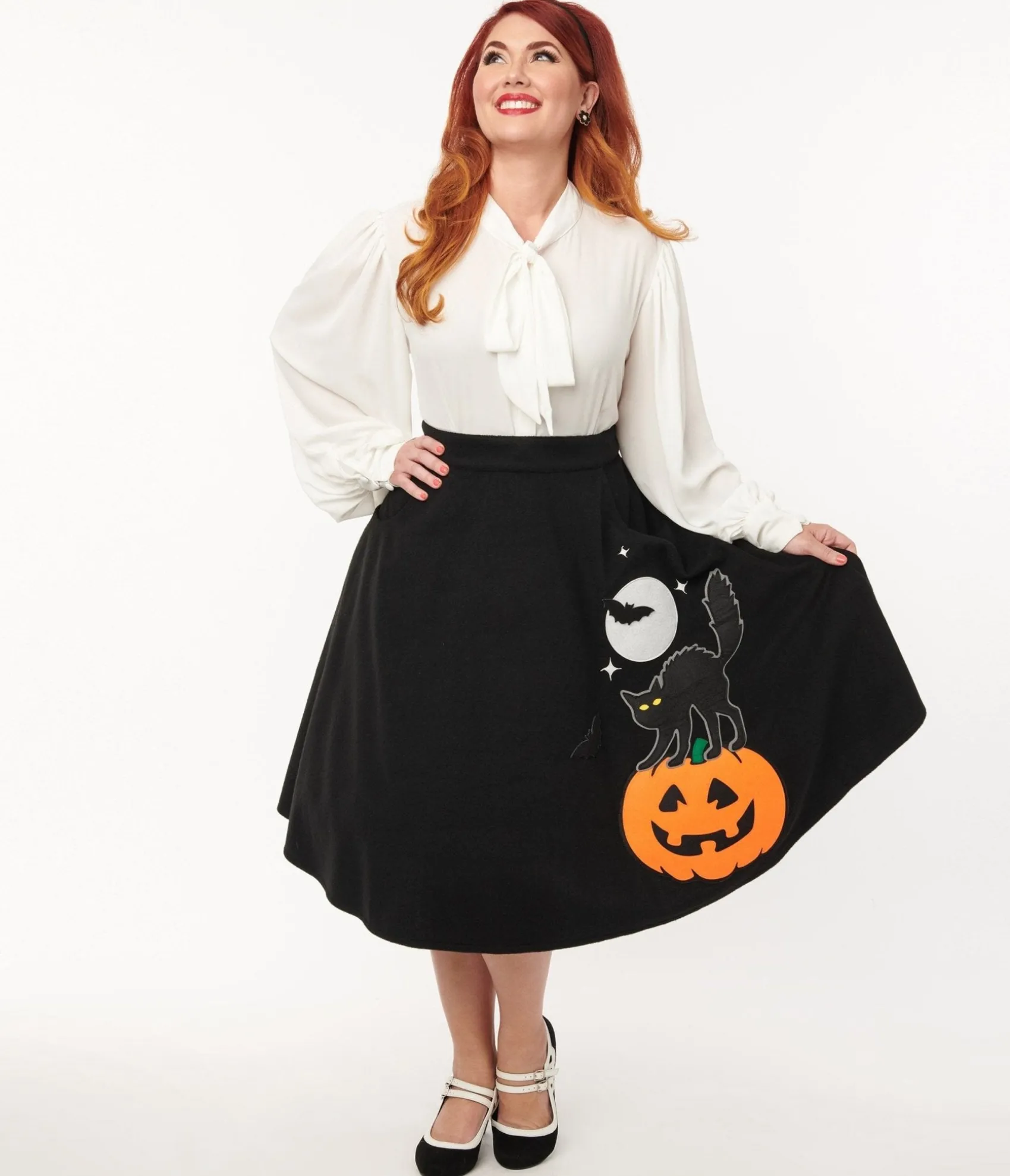 Unique Vintage Black Halloween Music Box Soda Shop Swing Skirt Discount