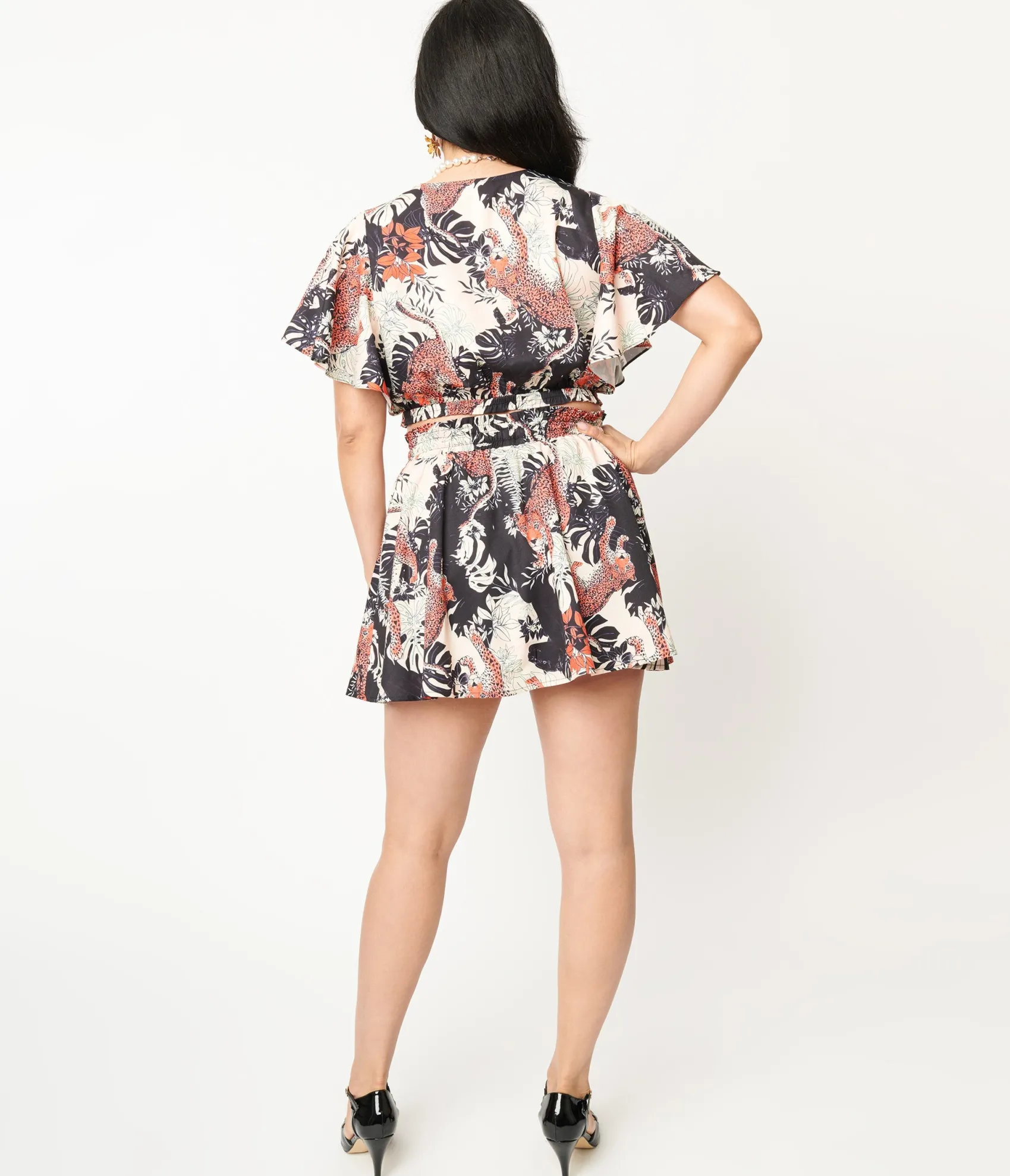 Unique Vintage Black Jungle Cat Print Daryl Skort Online