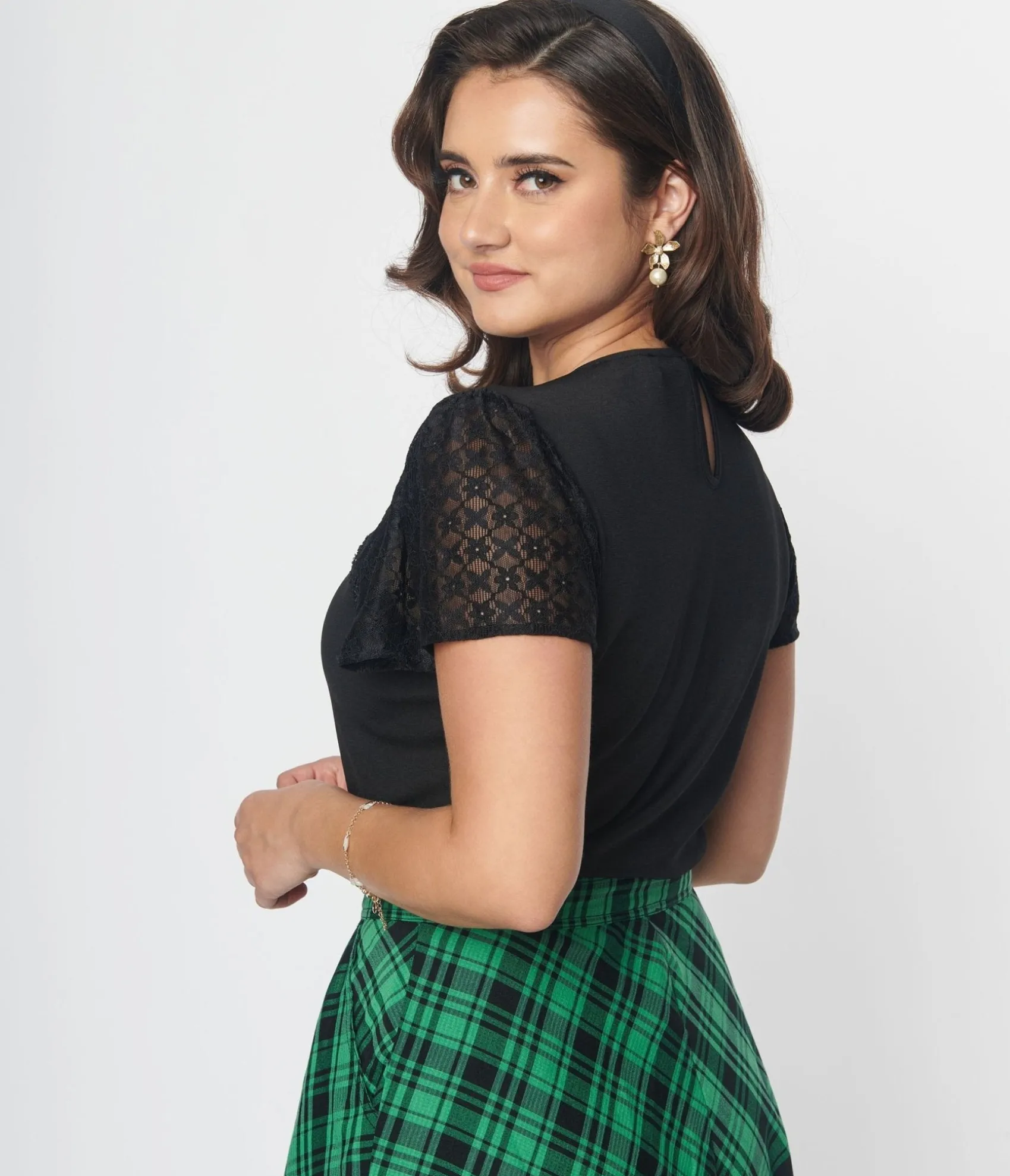 Unique Vintage Black Lace Sleeve Top Best Sale