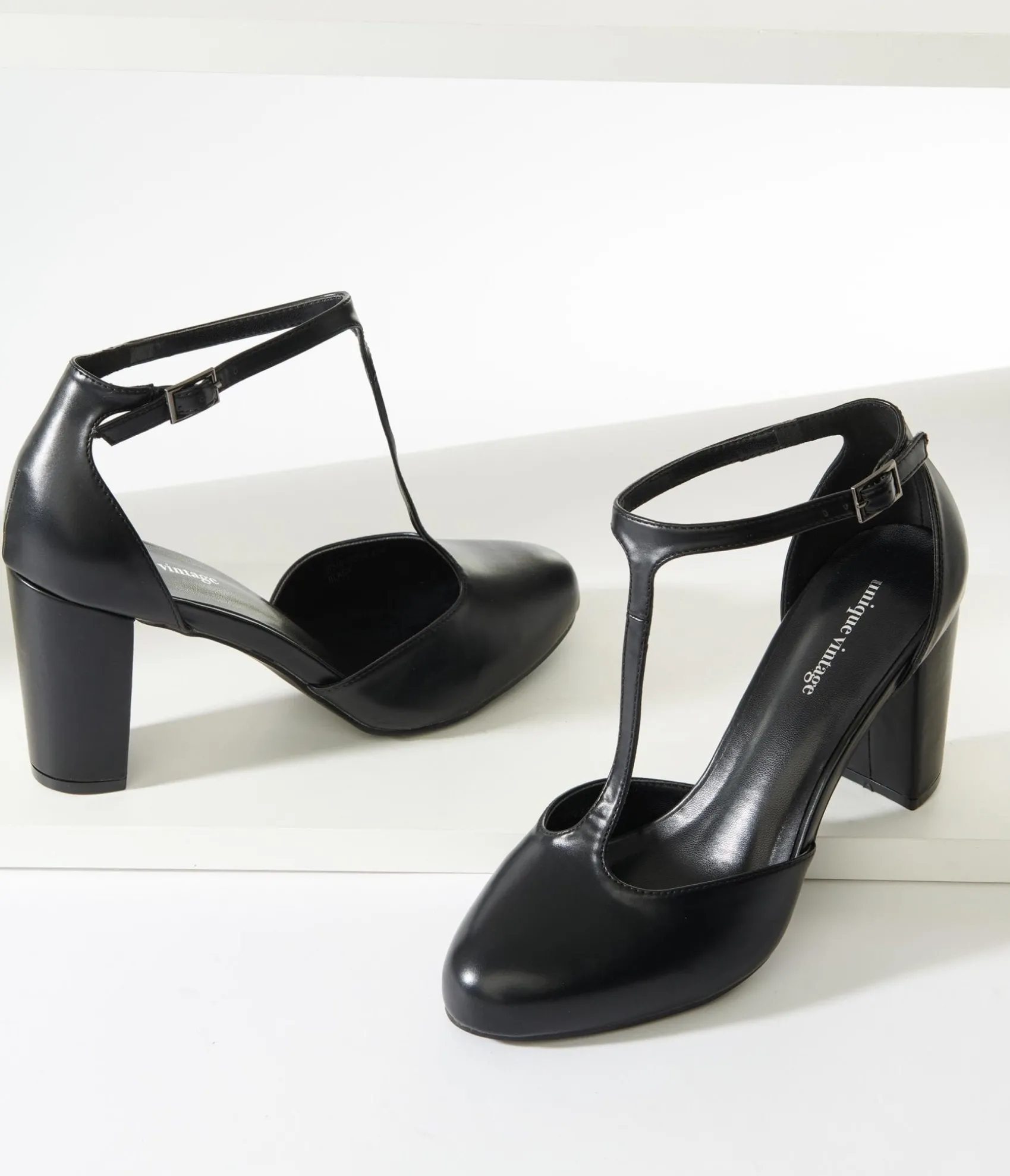 Unique Vintage Black Leatherette T-Strap Astaire Pumps Shop