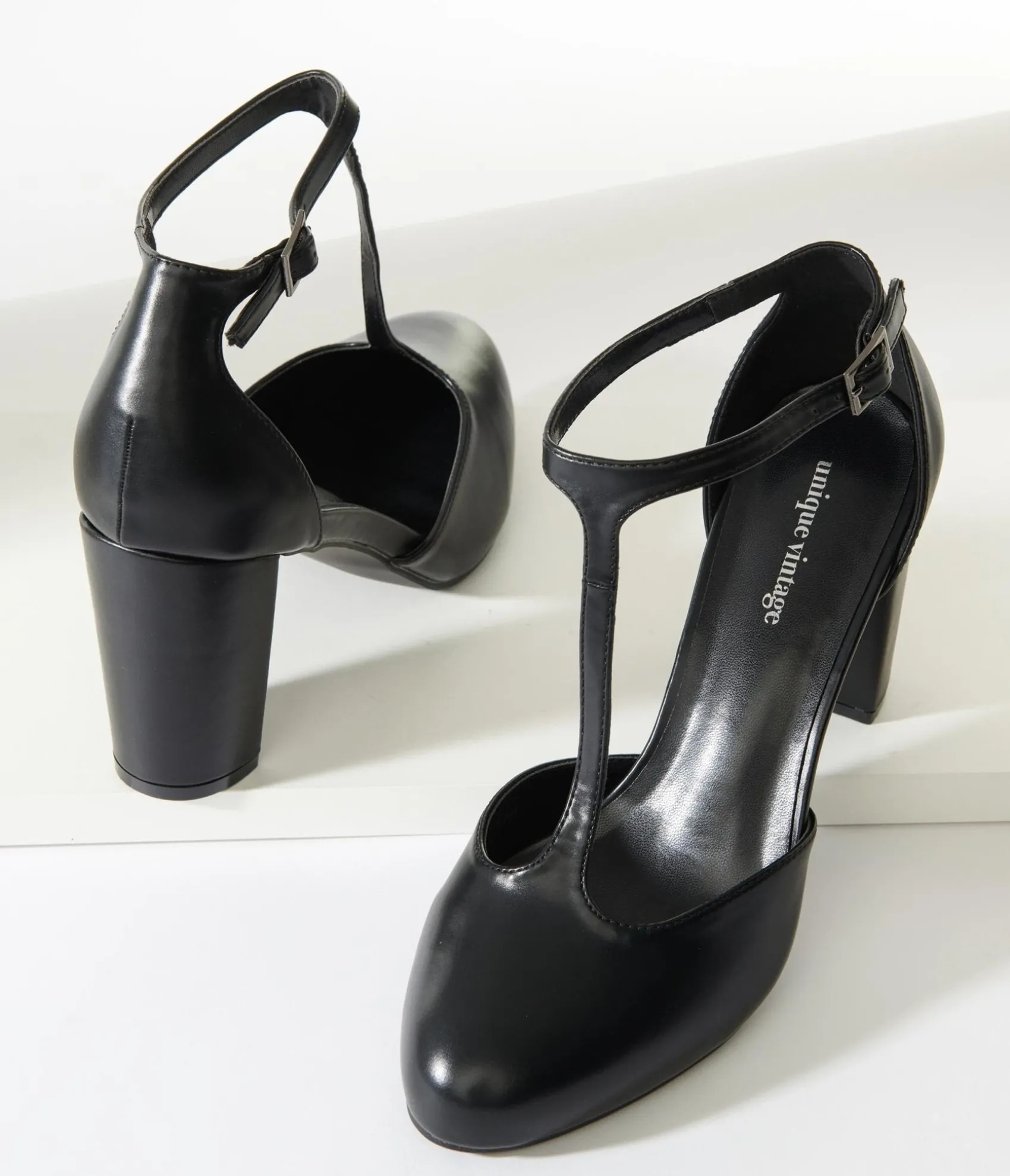 Unique Vintage Black Leatherette T-Strap Astaire Pumps Shop