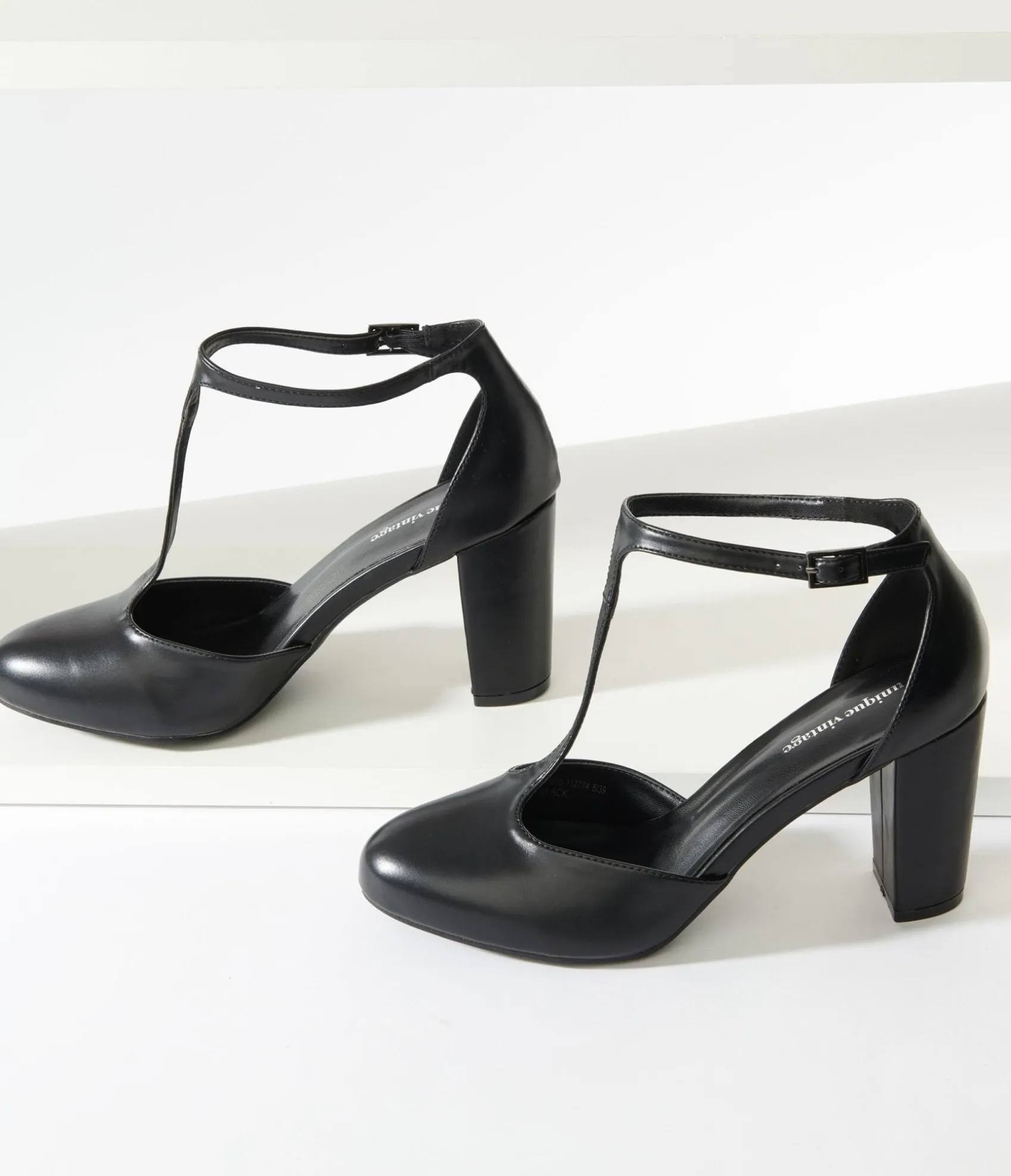 Unique Vintage Black Leatherette T-Strap Astaire Pumps Shop