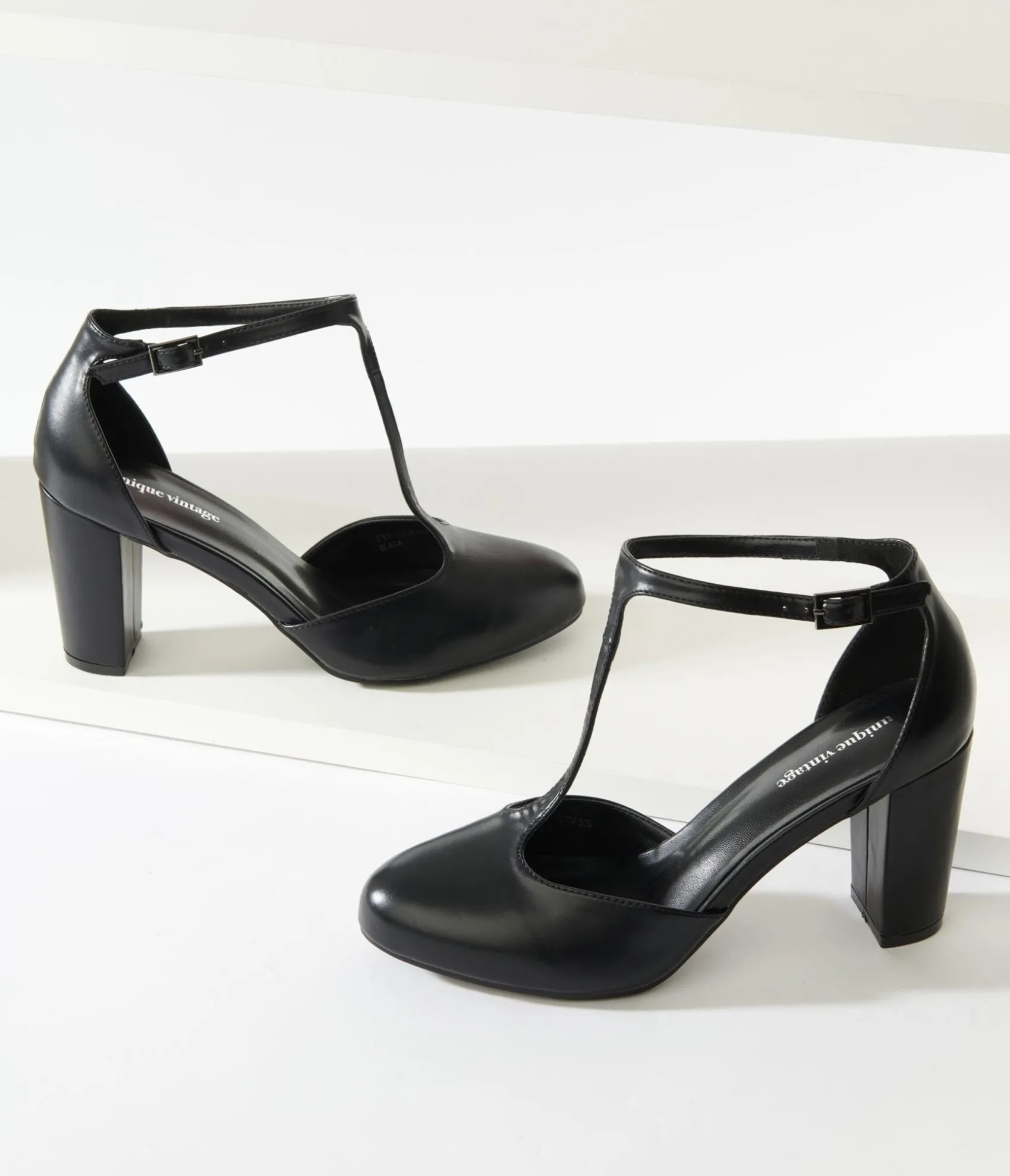 Unique Vintage Black Leatherette T-Strap Astaire Pumps Shop