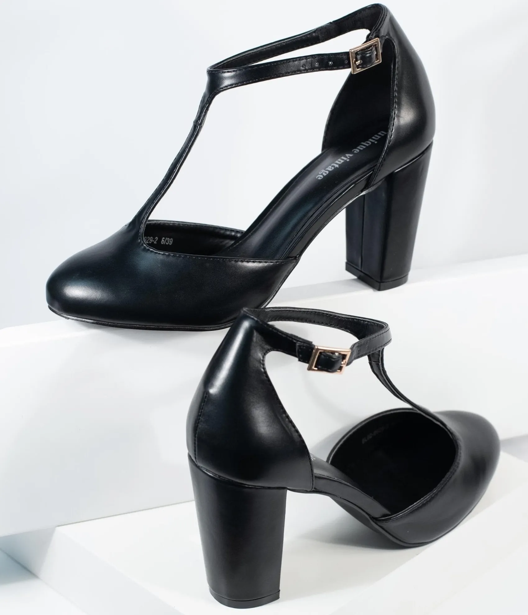 Unique Vintage Black Leatherette T-Strap Astaire Pumps Shop