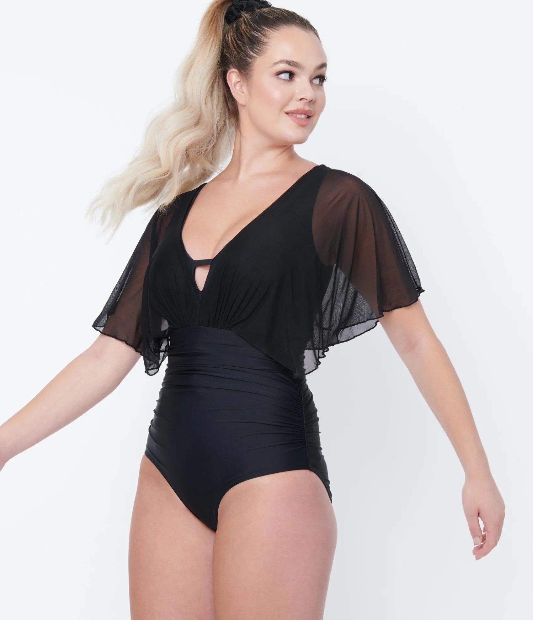 Unique Vintage Black Mesh Sleeved Torrey Swimsuit Flash Sale