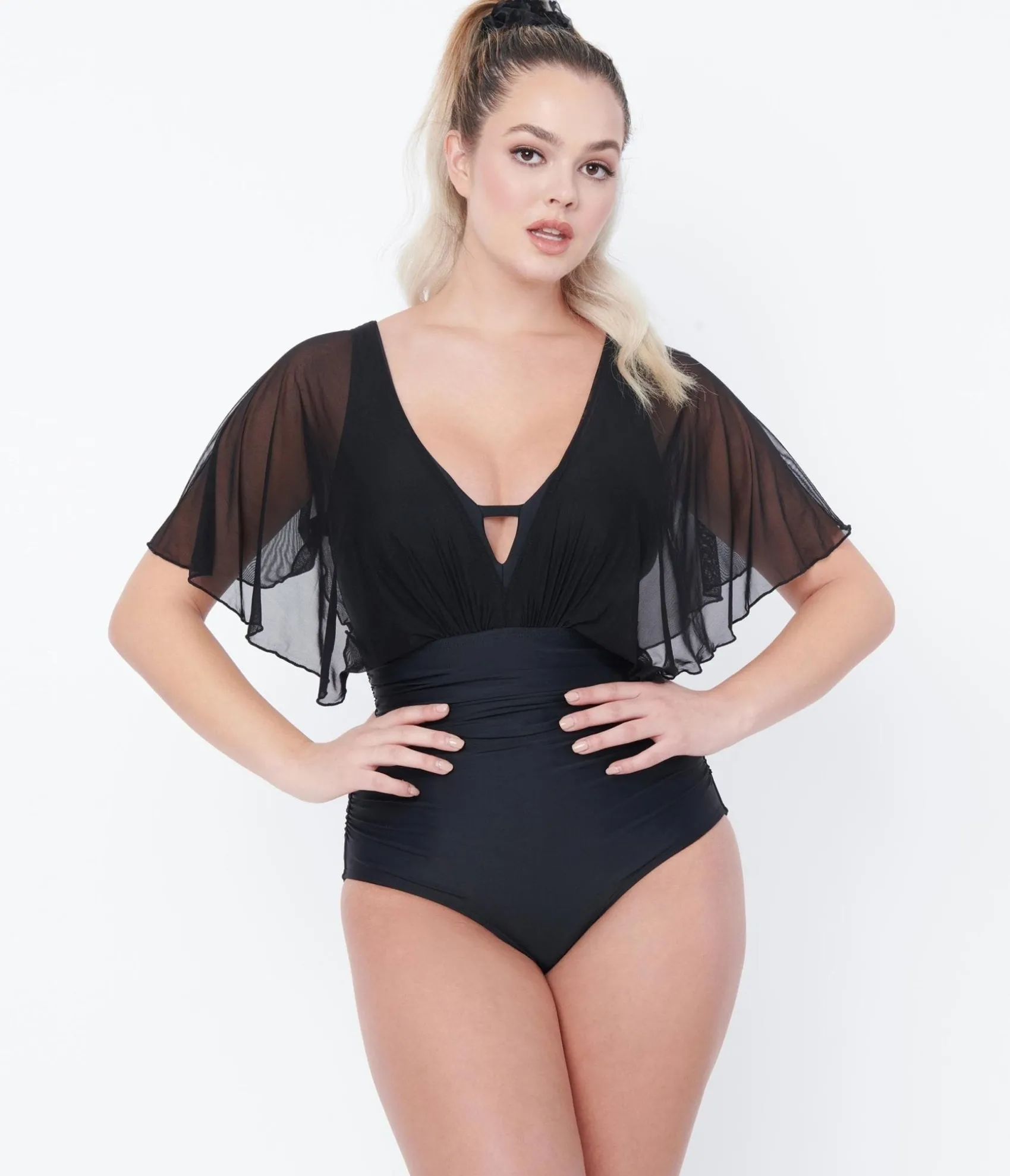 Unique Vintage Black Mesh Sleeved Torrey Swimsuit Flash Sale