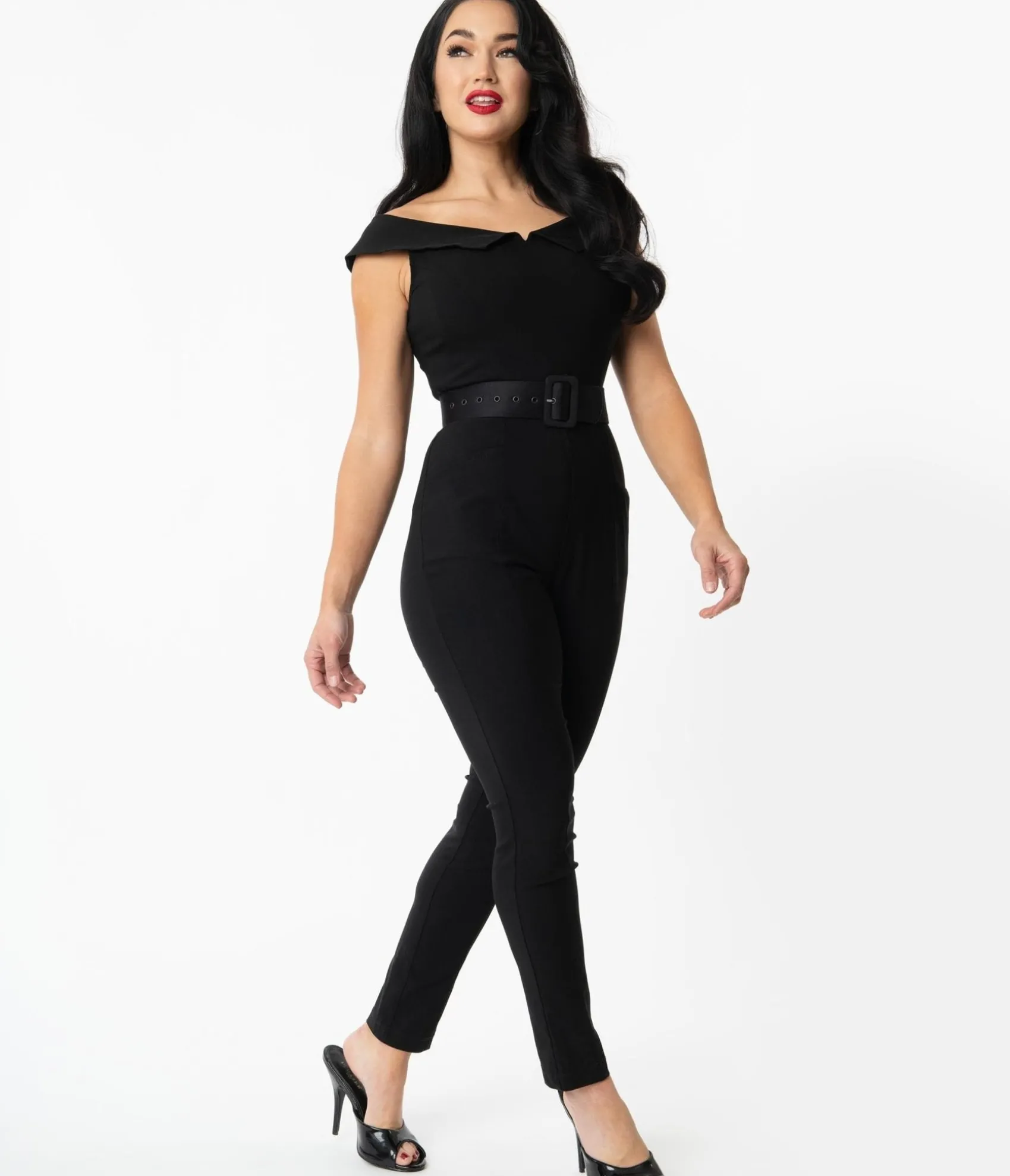 Unique Vintage Black Off Shoulder Gillian Jumpsuit Flash Sale
