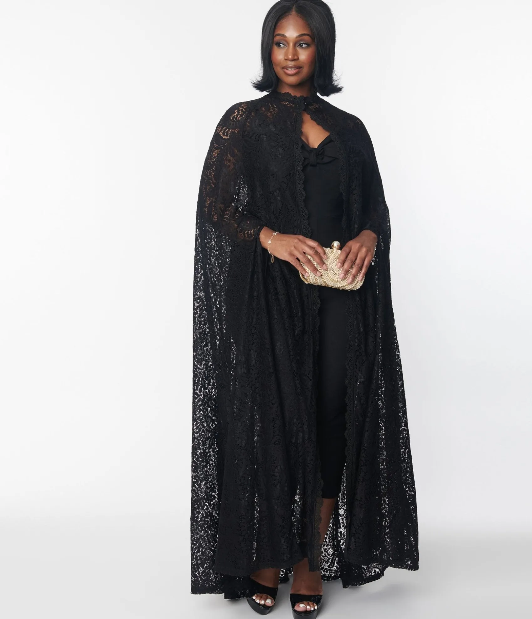 Unique Vintage Black Paisley Lace Cape Cheap