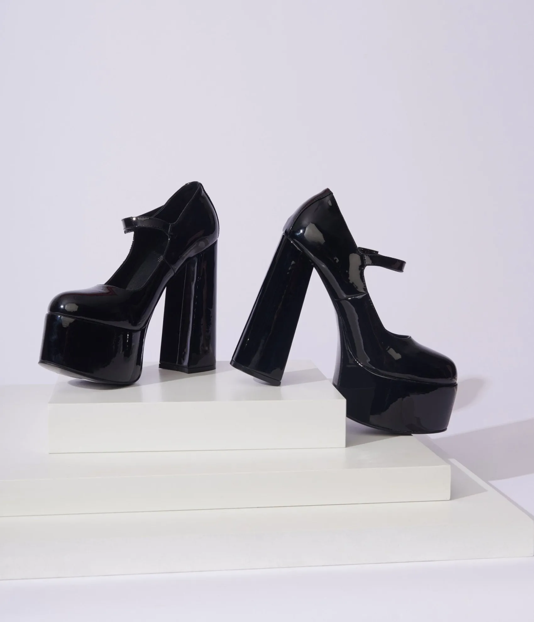 Unique Vintage Black Patent Leatherette Platform Mary Jane Heels Store