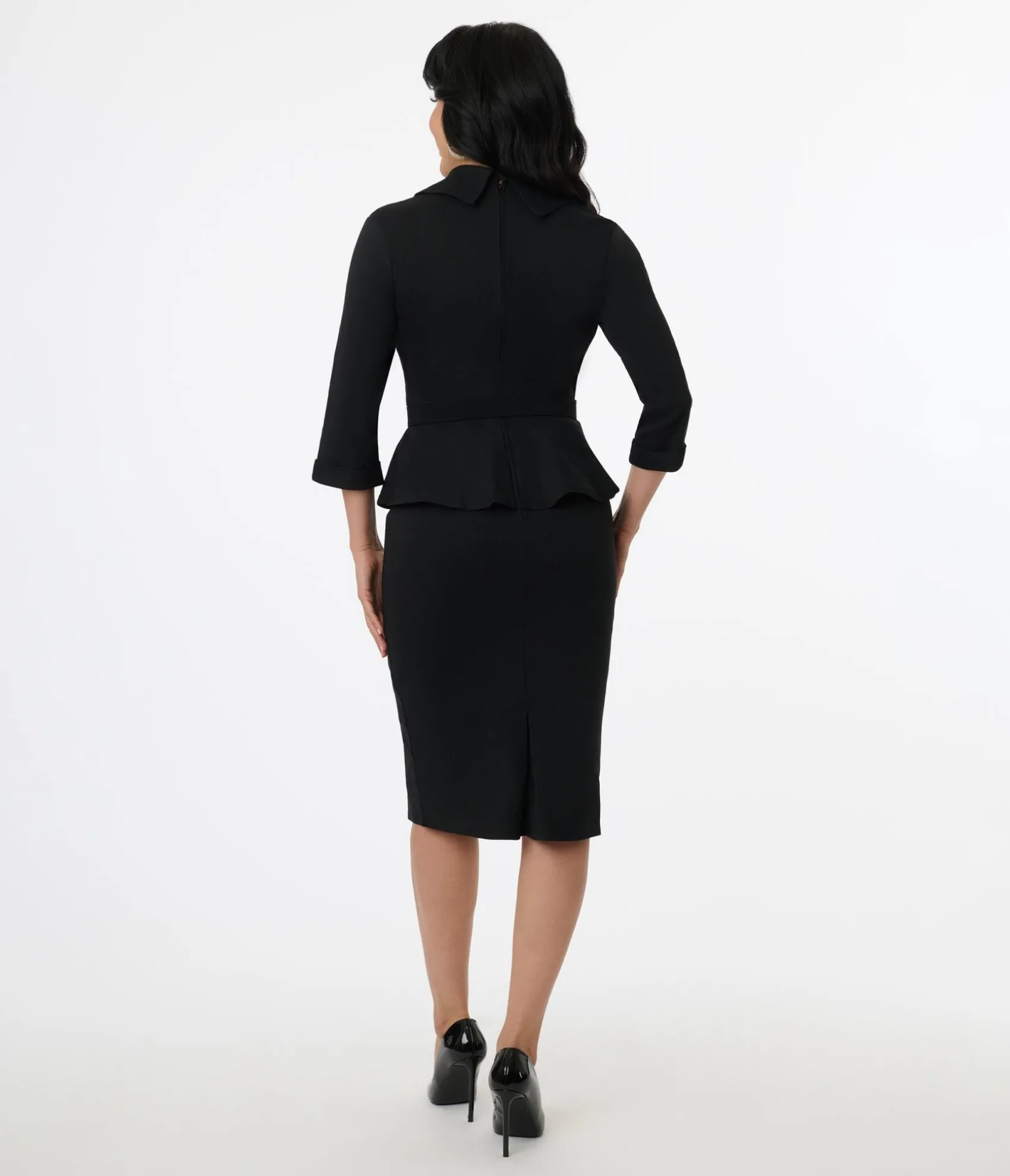 Unique Vintage Black Peplum Cooper Suit Pencil Dress Sale