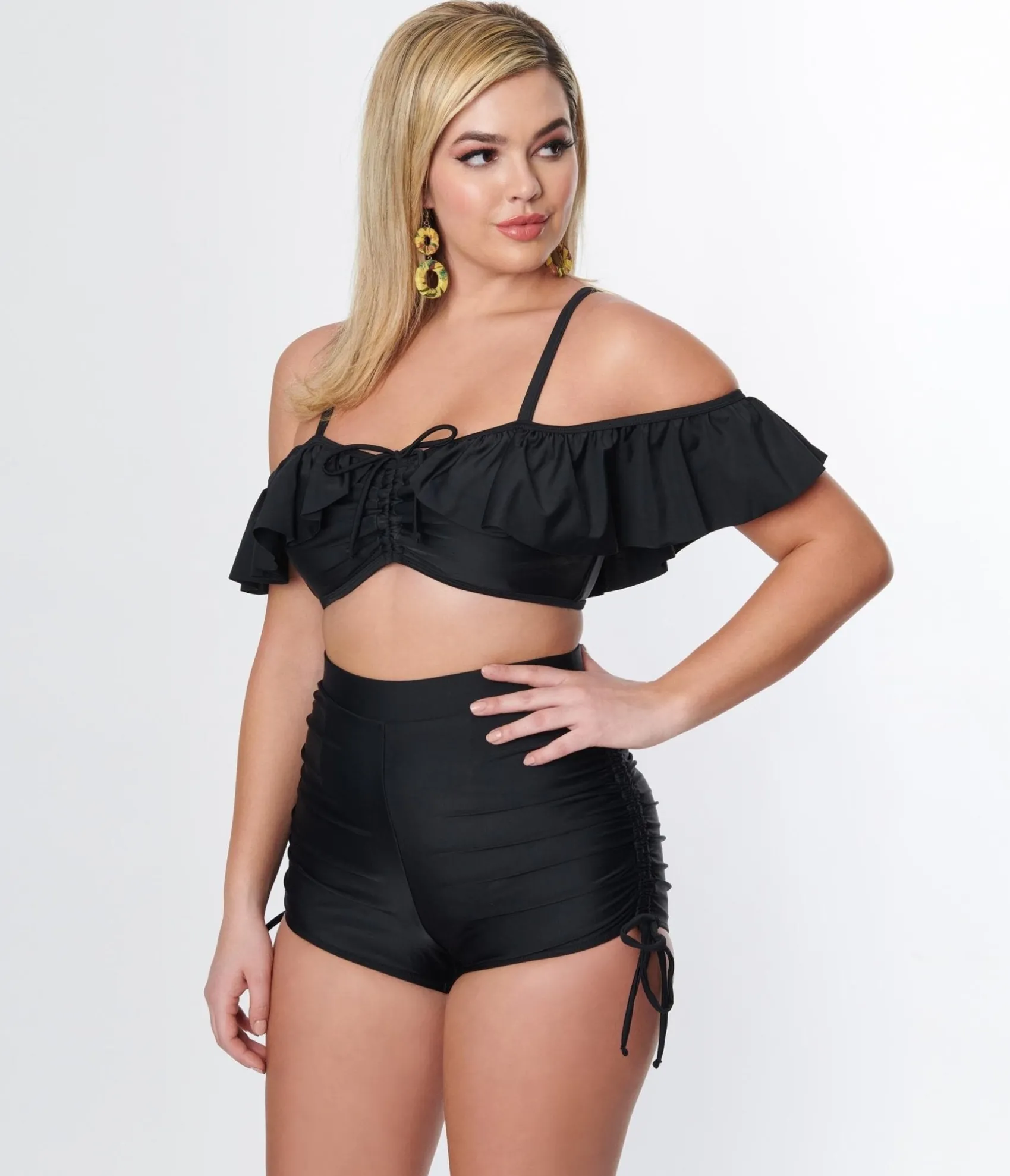 Unique Vintage Black Pull Tie Swim Shorts Best Sale