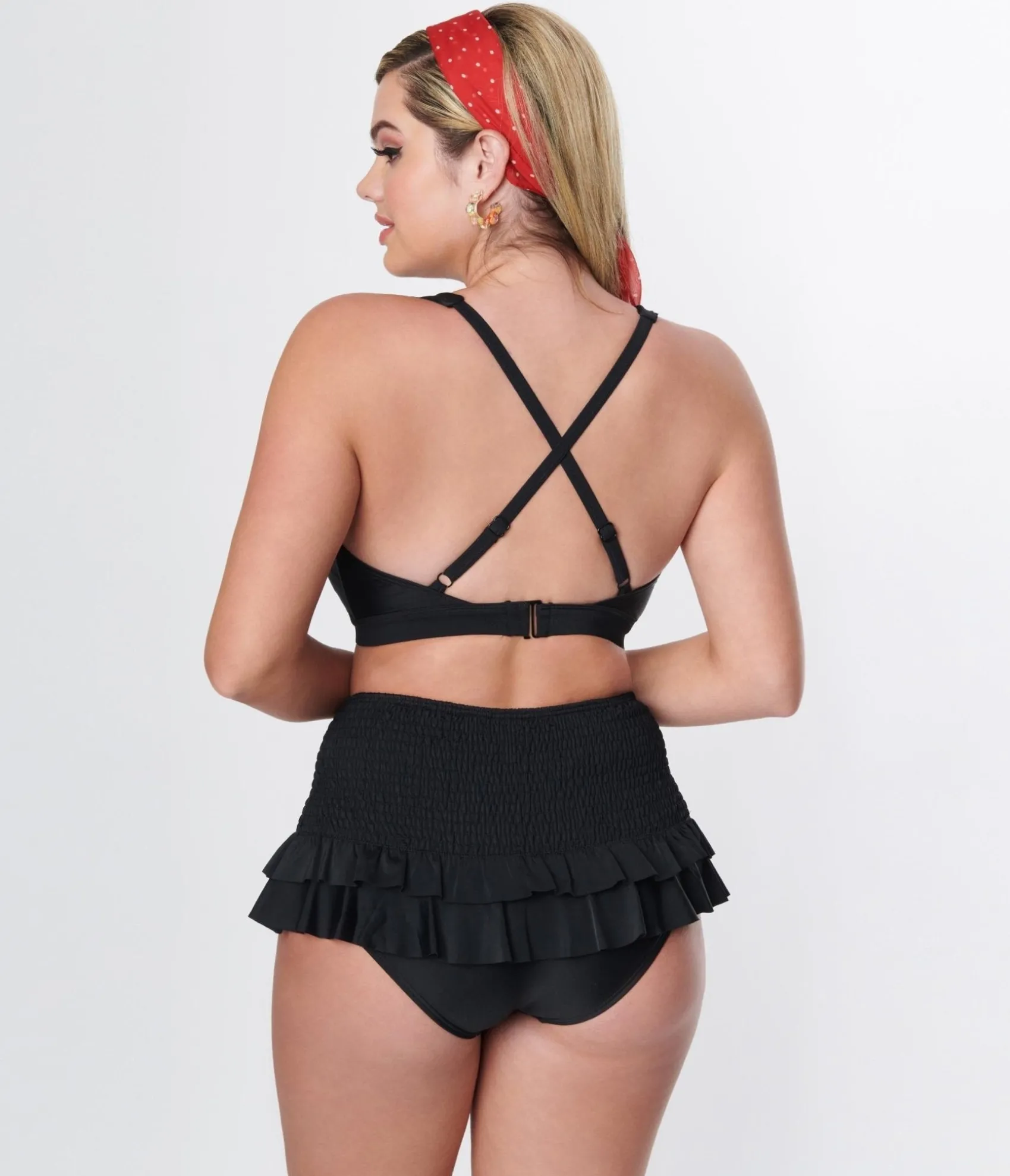 Unique Vintage Black Smocked Ruffle Swim Bottom Outlet