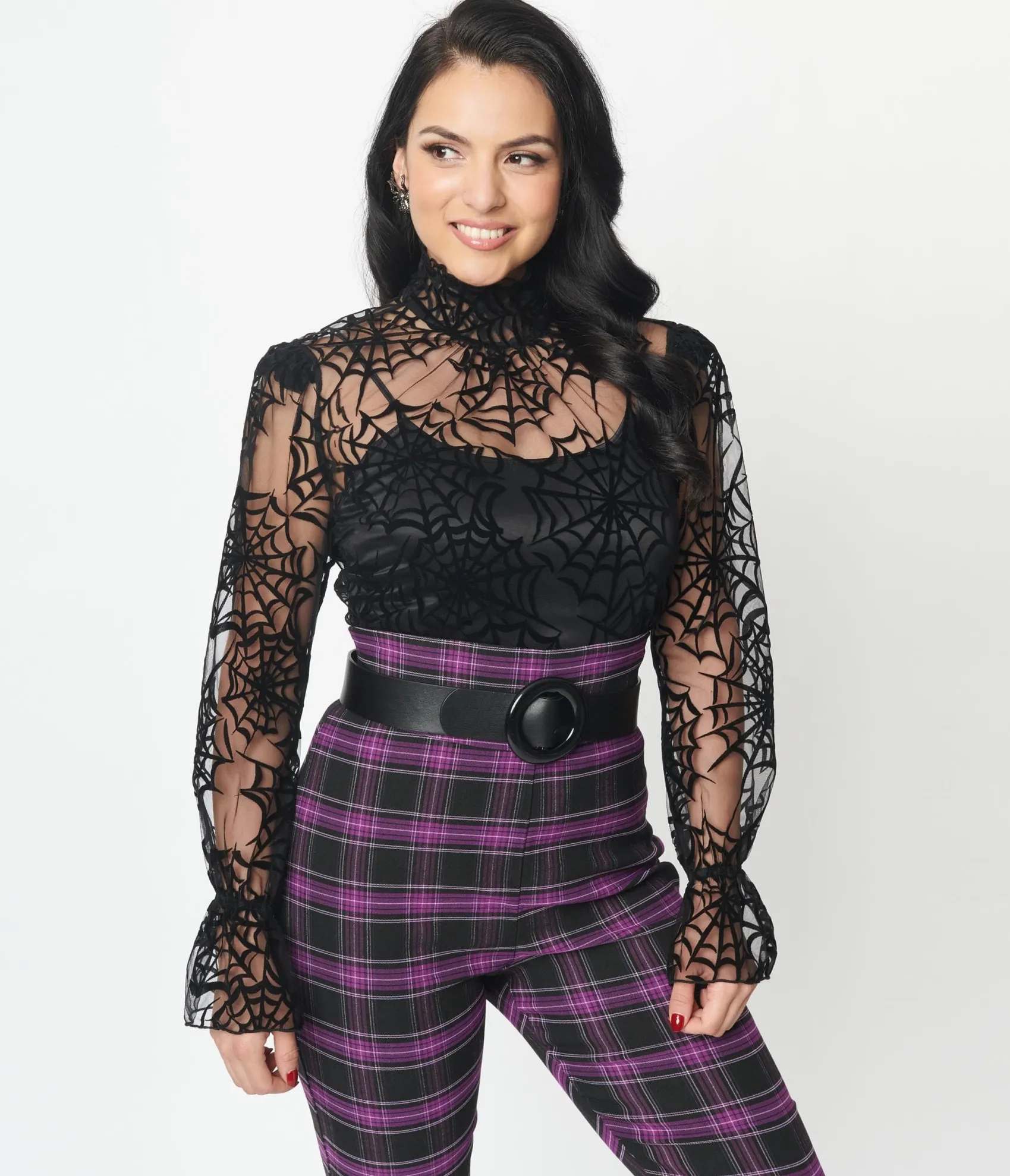 Unique Vintage Black Spiderweb Flocked Donna Blouse Sale