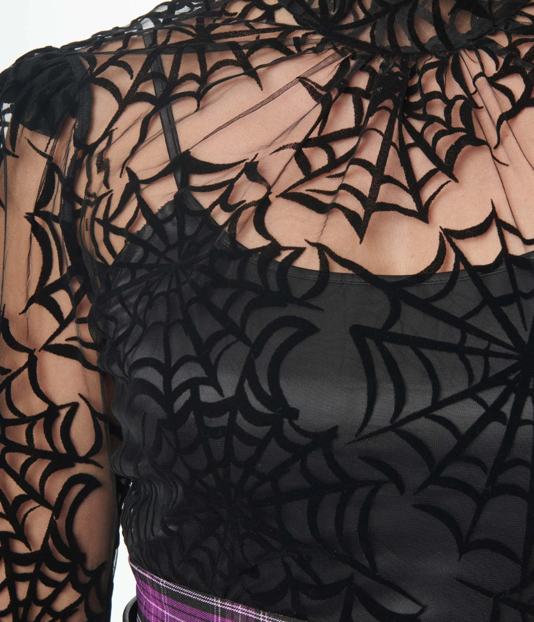 Unique Vintage Black Spiderweb Flocked Donna Blouse Sale