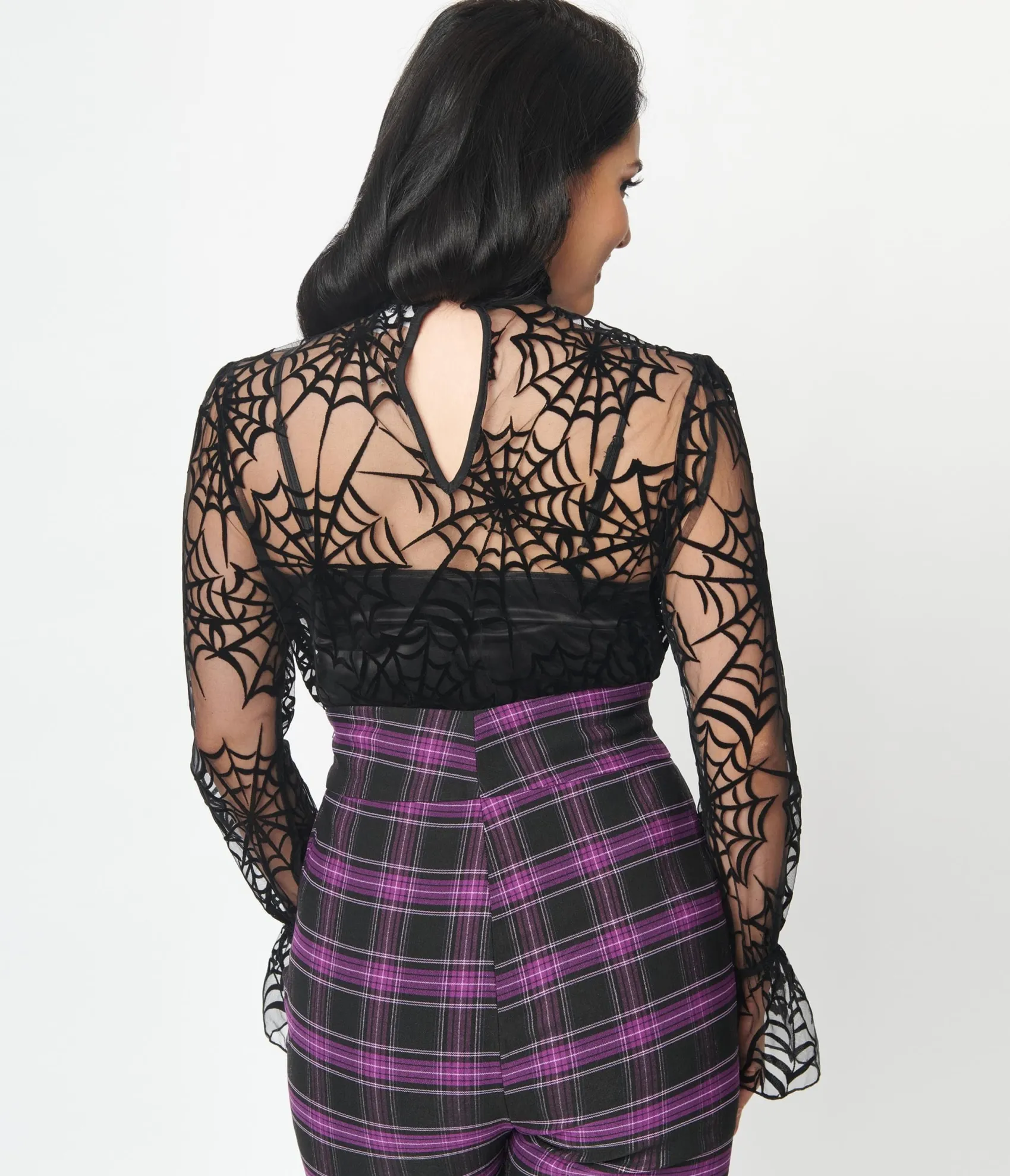 Unique Vintage Black Spiderweb Flocked Donna Blouse Sale