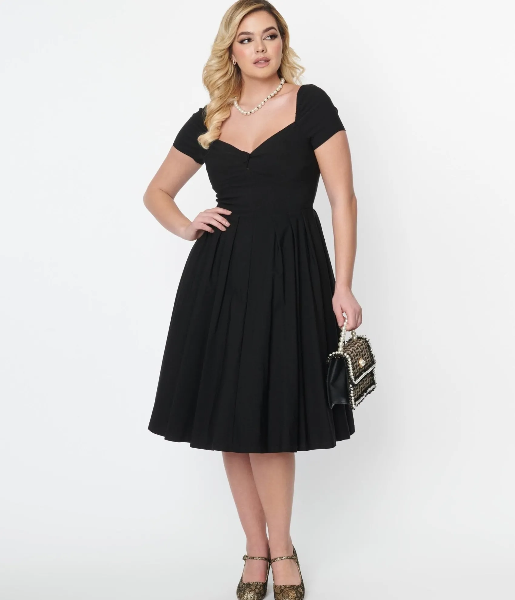 Unique Vintage Black Sweetheart Midge Swing Dress Hot