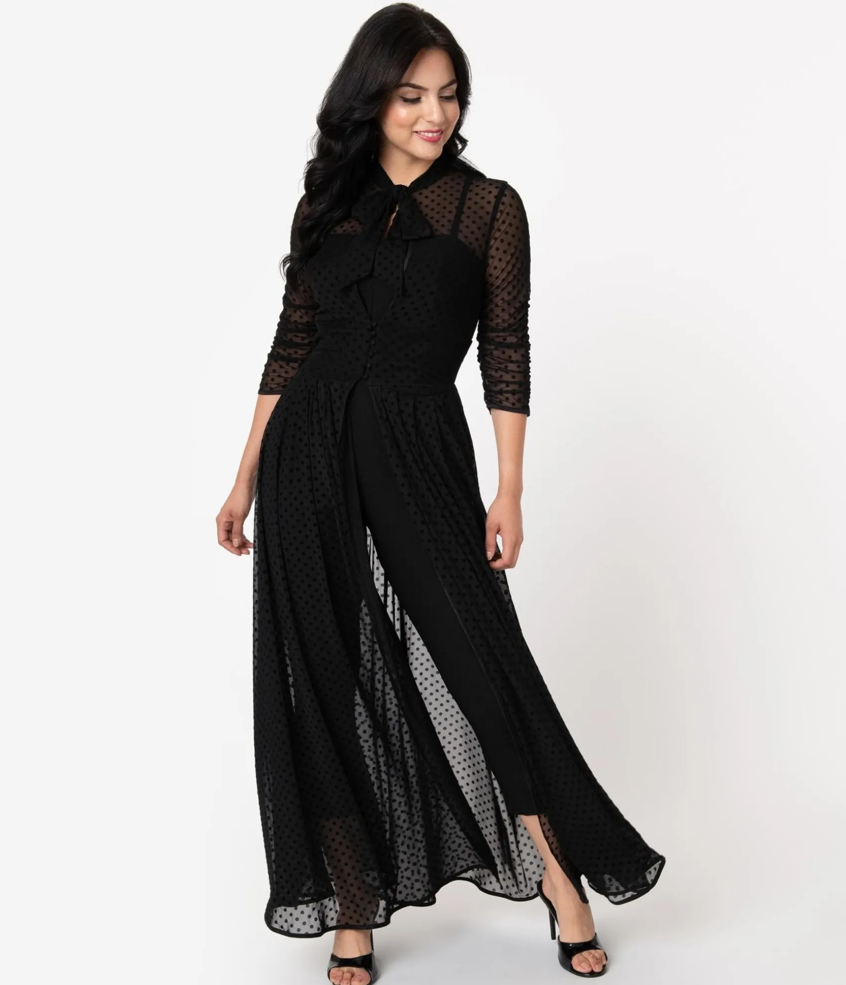 Unique Vintage Black Swiss Dot Starlet Duster Hot