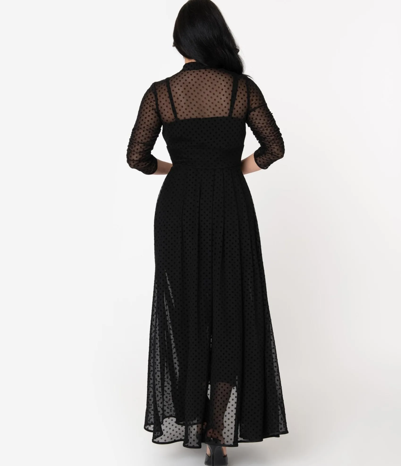 Unique Vintage Black Swiss Dot Starlet Duster Hot