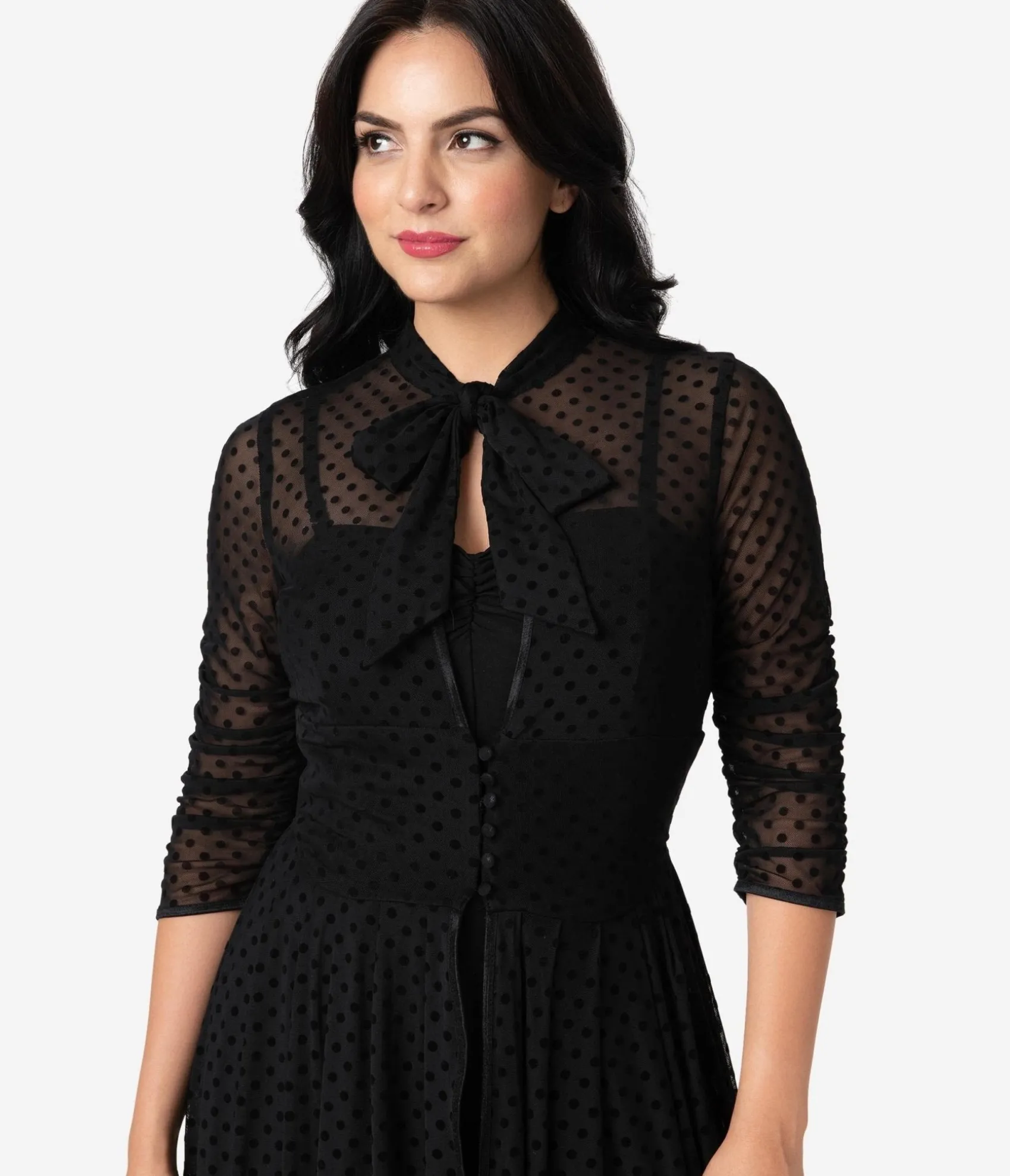 Unique Vintage Black Swiss Dot Starlet Duster Hot