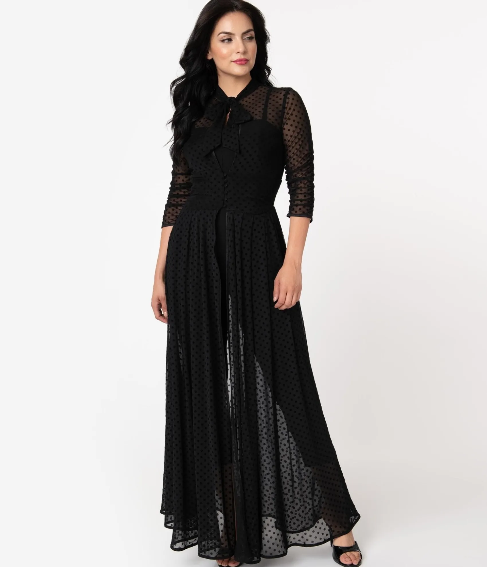 Unique Vintage Black Swiss Dot Starlet Duster Hot