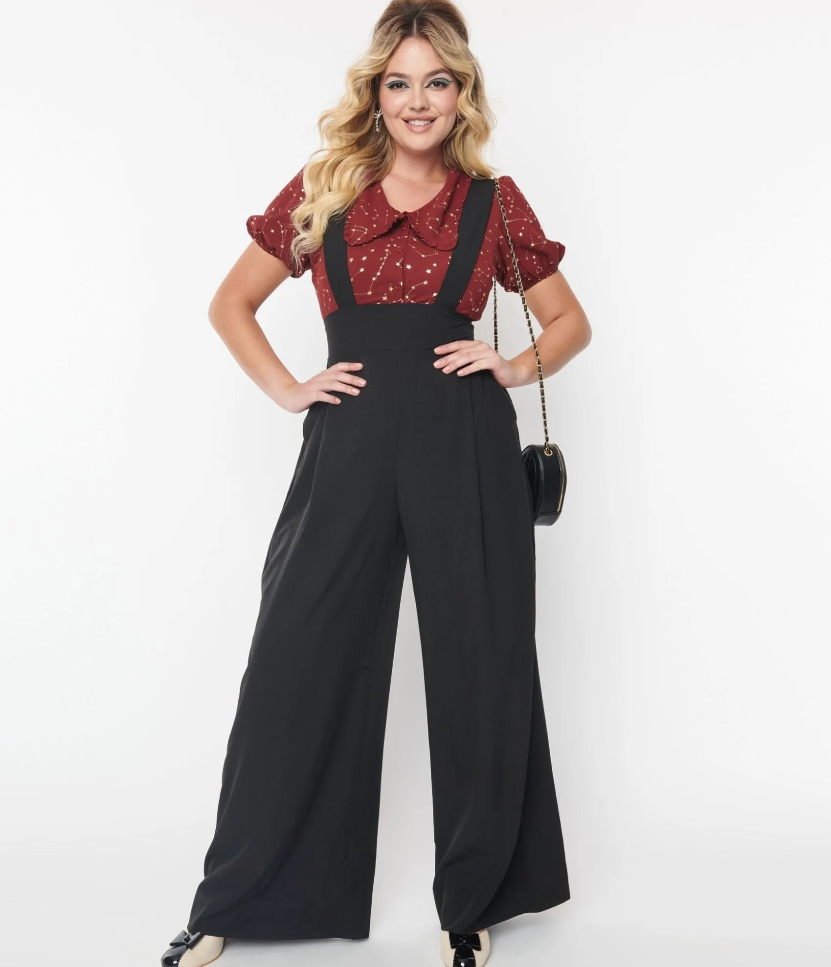 Unique Vintage Black Wide Leg Rochelle Suspender Pants Hot