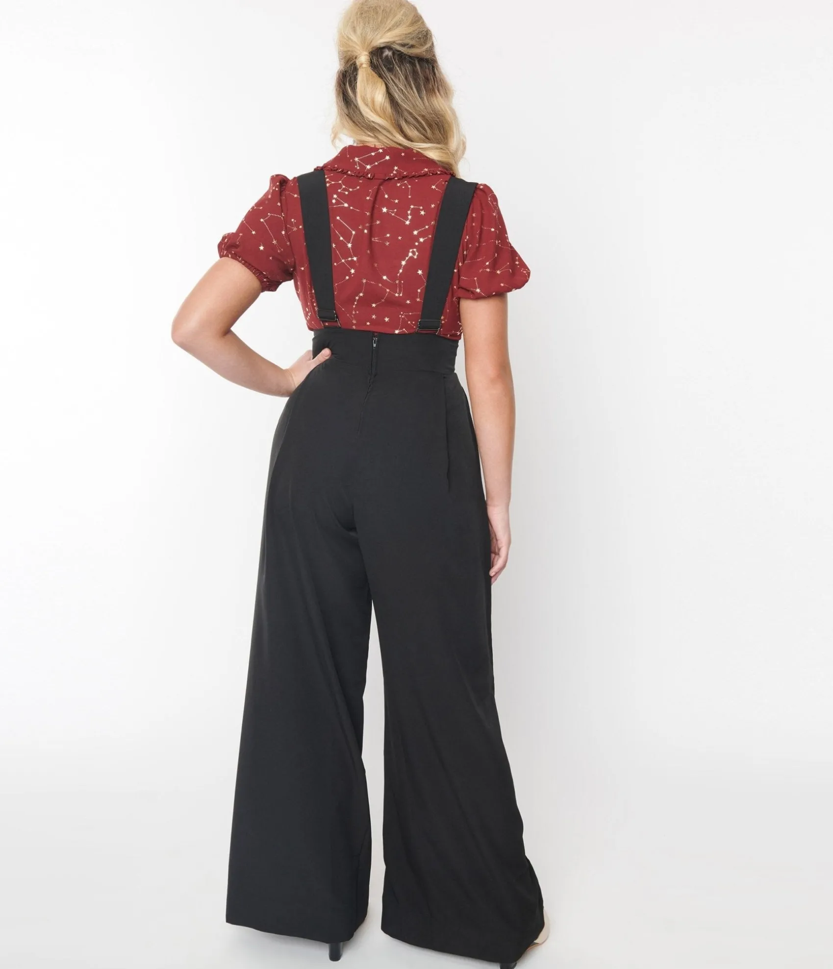Unique Vintage Black Wide Leg Rochelle Suspender Pants Hot