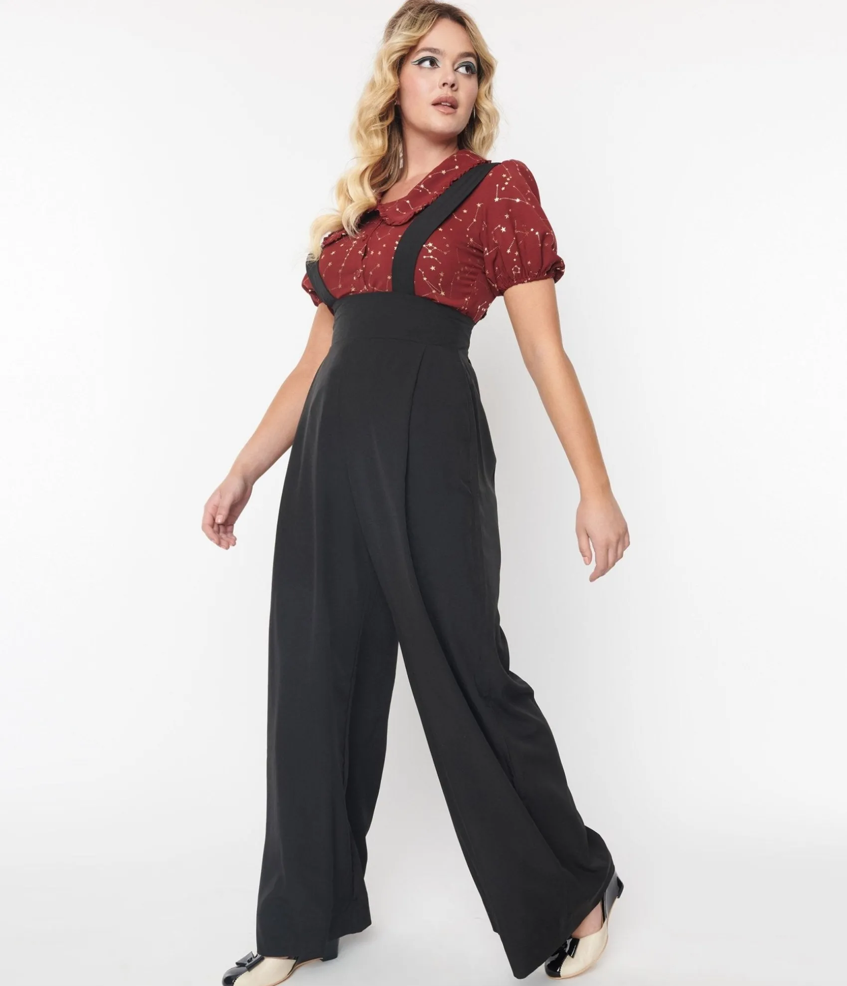 Unique Vintage Black Wide Leg Rochelle Suspender Pants Hot