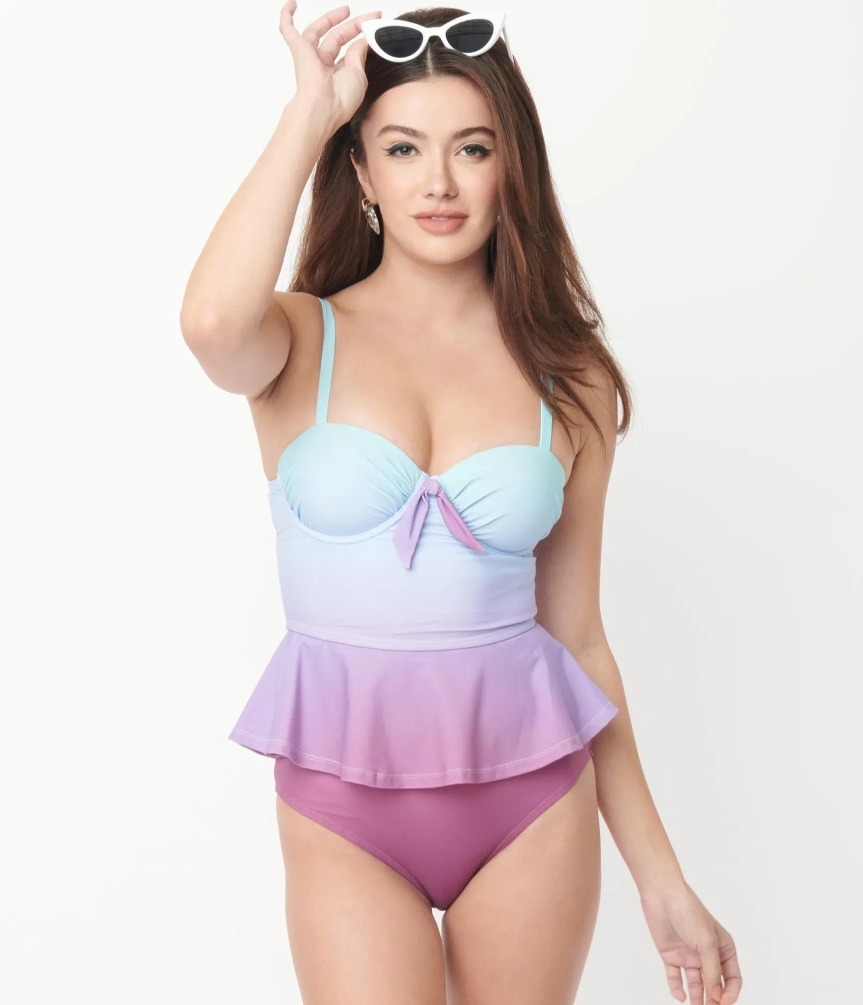 Unique Vintage Blue & Purple Ombre Peplum Solana Tankini Swim Top Cheap