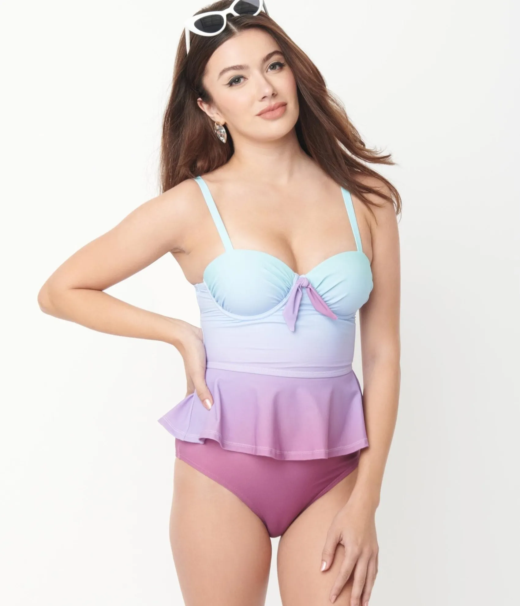 Unique Vintage Blue & Purple Ombre Peplum Solana Tankini Swim Top Cheap