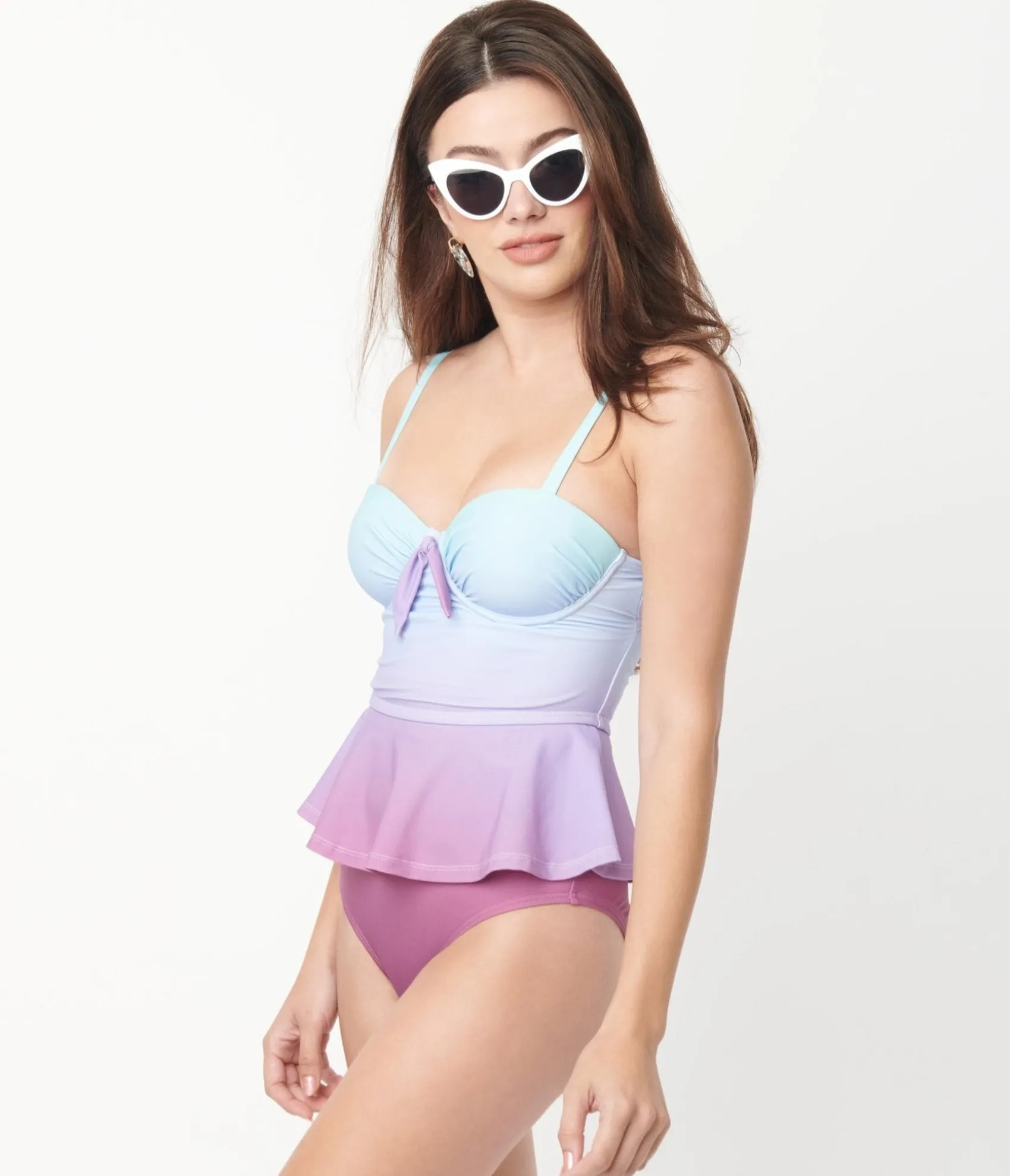 Unique Vintage Blue & Purple Ombre Peplum Solana Tankini Swim Top Cheap