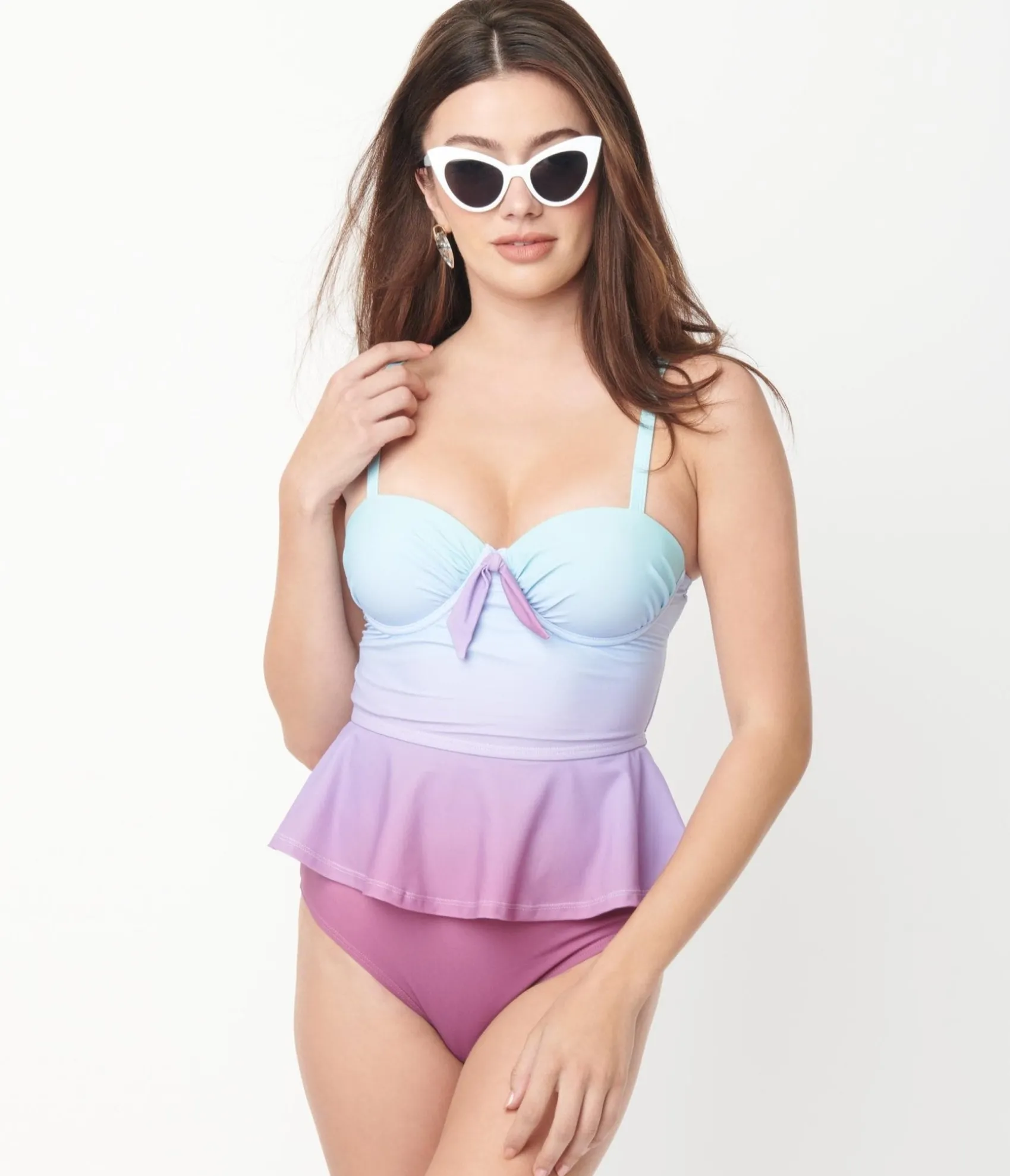Unique Vintage Blue & Purple Ombre Peplum Solana Tankini Swim Top Cheap