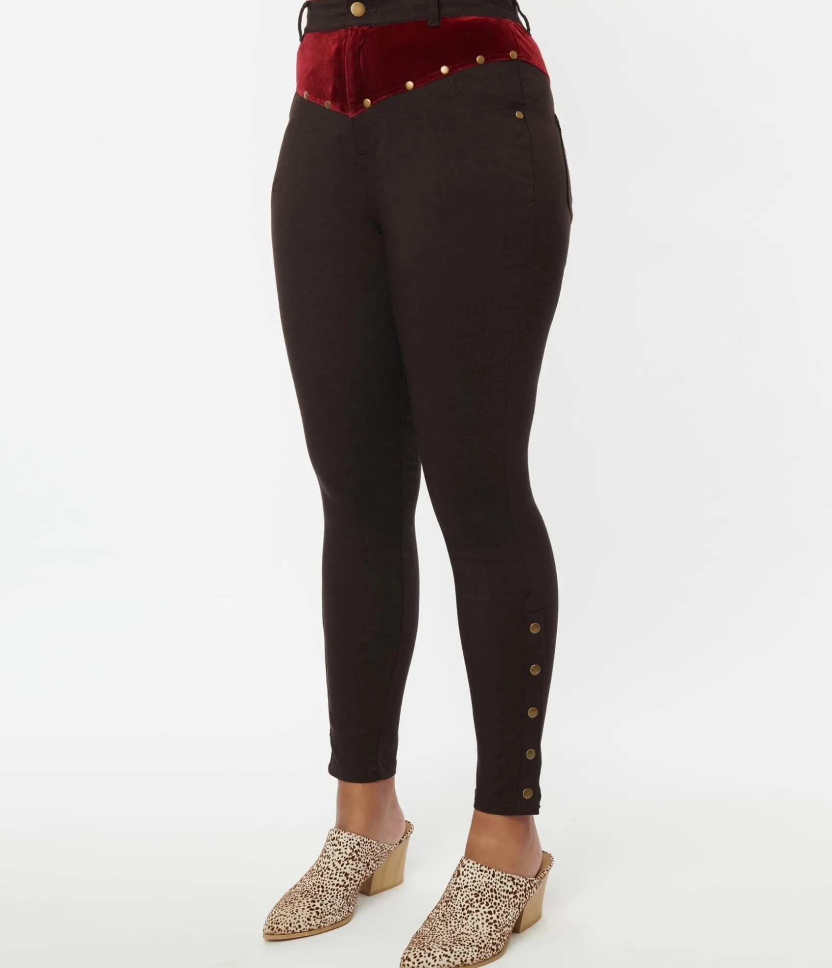 Unique Vintage Brown Denim & Red Yoke Skinny Jeans Shop